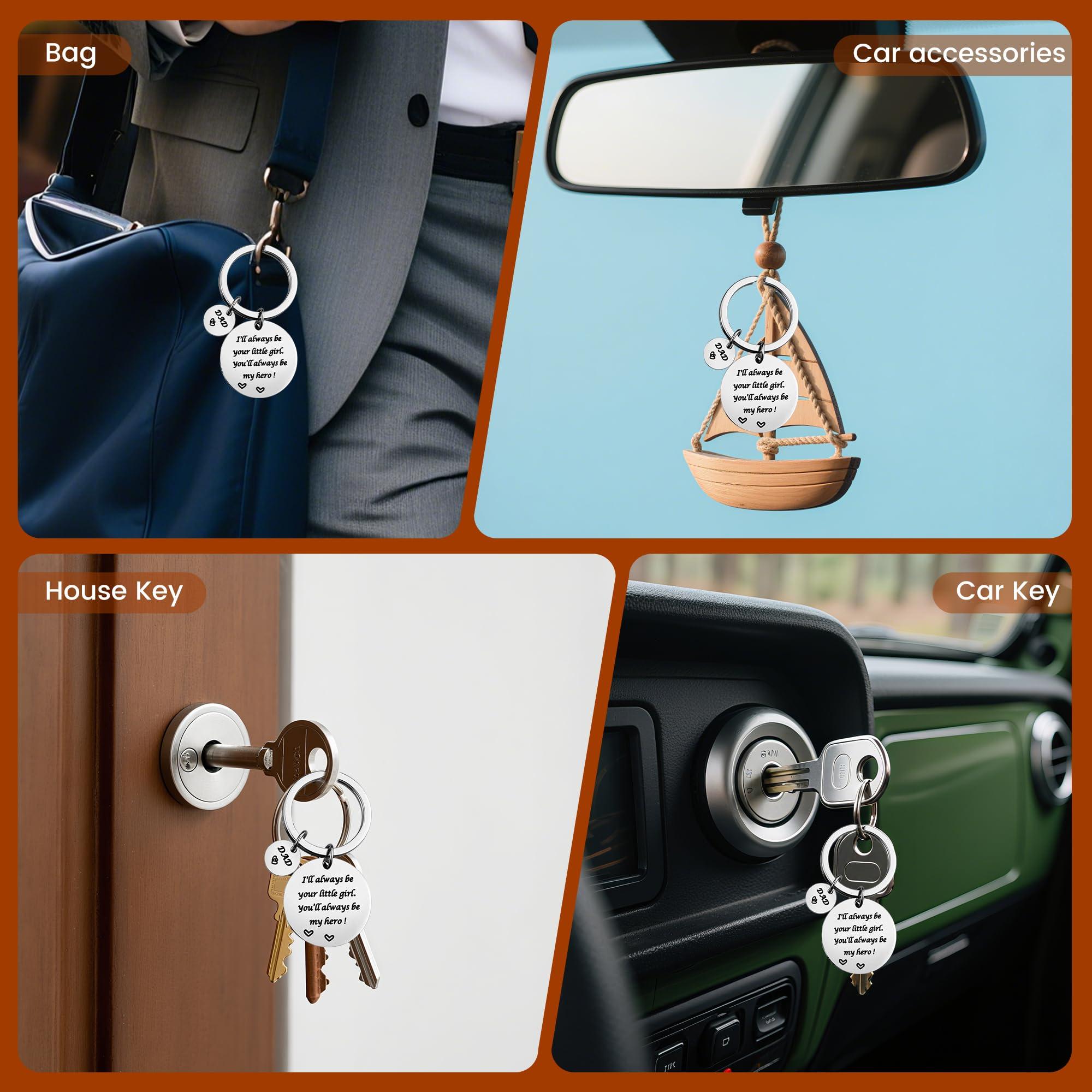 Father’s Day Gift - Dad Gifts from Daughter for Birthday Christmas Valentine’s Day, I'll Always Be Your Little Girl, You Will Always Be My Hero Daddy Keychain, Father Daughter Keyring - Image 5