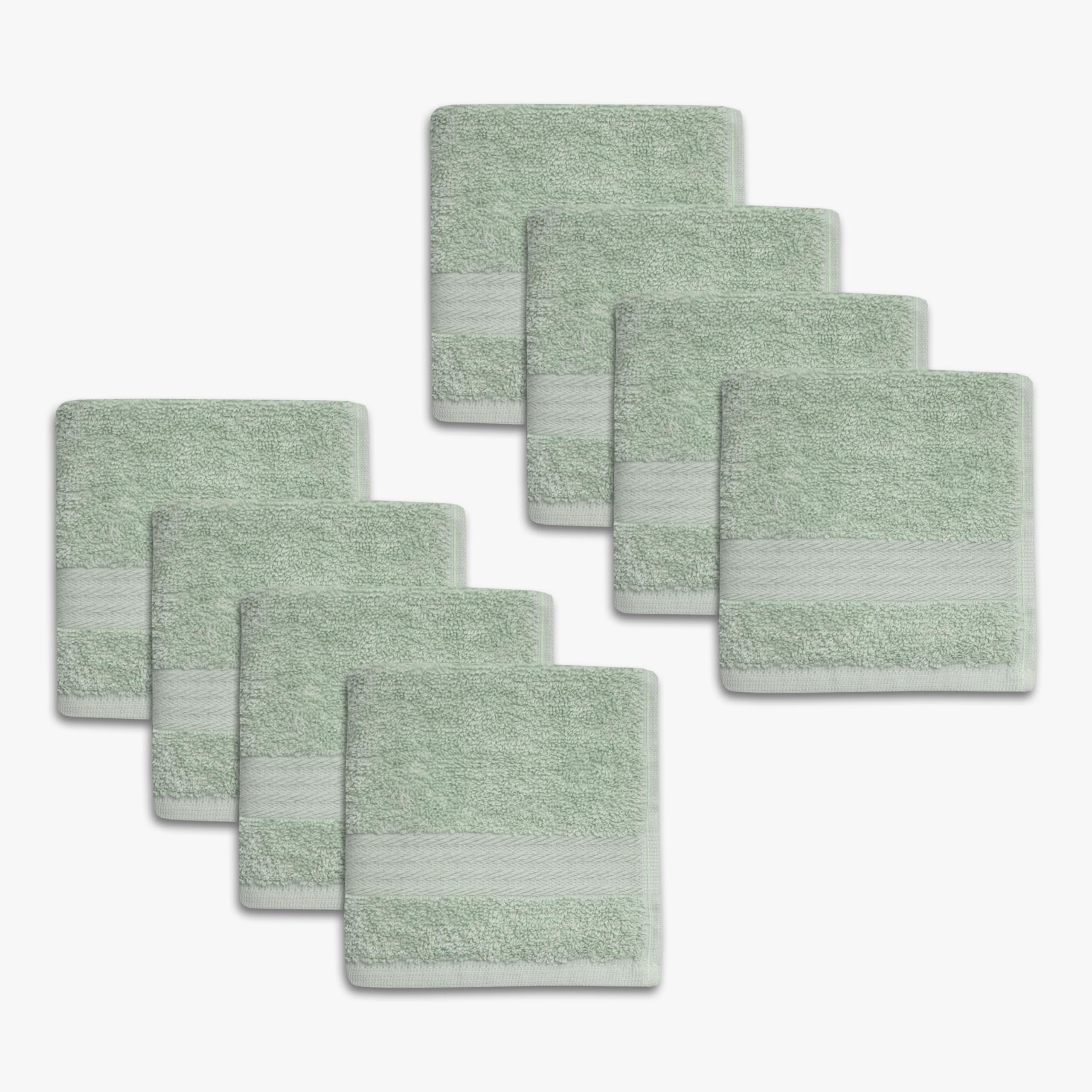 1888 Mills 8 Pack Premium Washcloth Set, True Classics Premium Cotton Blend, Super Soft and Highly Absorbent Washcloths for Bathroom, Hotels, Spa and Gym, Green