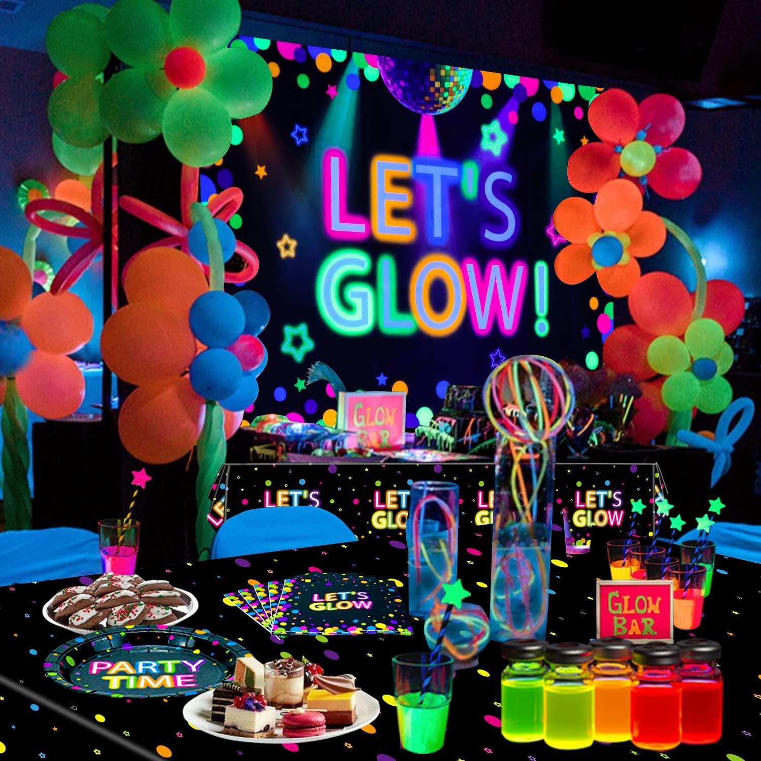 6x4ft Neon Let's Glow Party Backdrop Colorful Photography Background Glow in The Dark Party Supplies, Neon Decorations for Kids Birthday Supplies (71 x 47 Inch) - Image 4