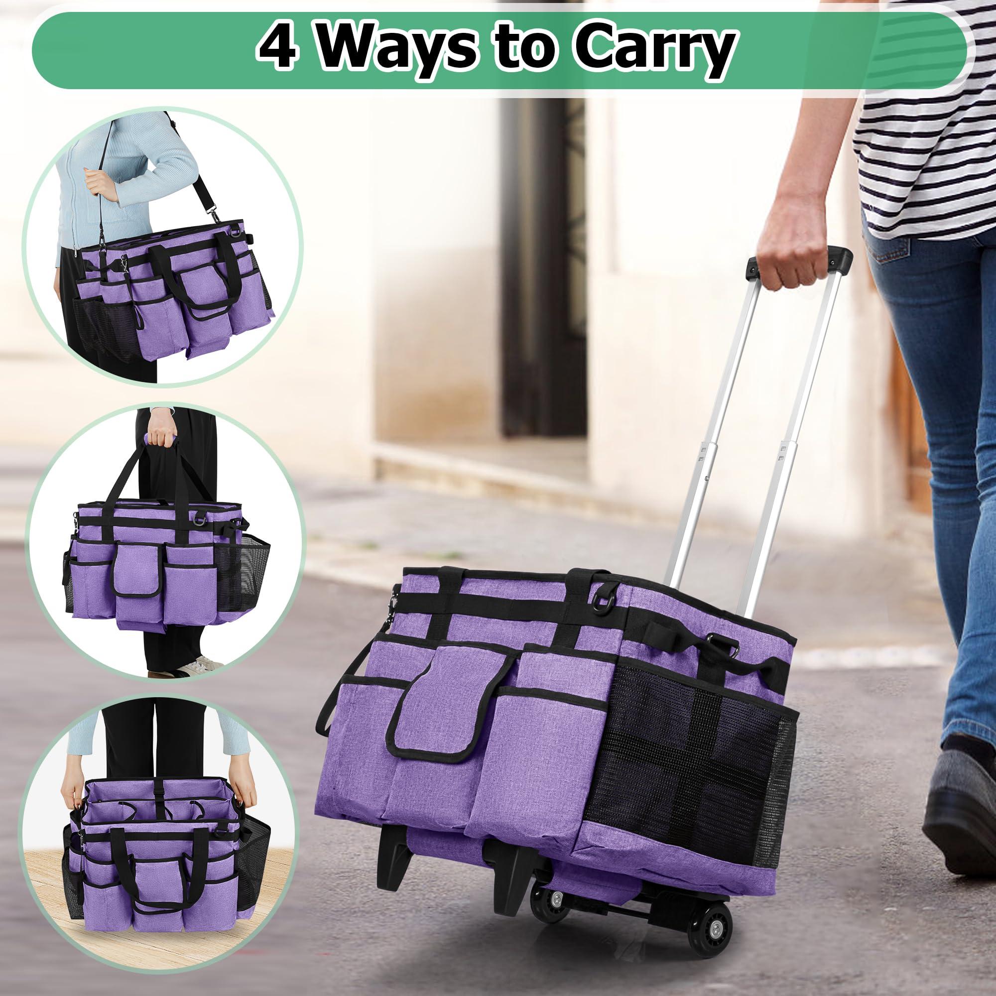 LoDrid Rolling Cleaning Bag with Detachable Trolley, Professional Cleaning Caddy with Shoulder Strap for Housekeepers, Portable Cart on Wheels for Supplies, Purple (Patent Design) - Image 5