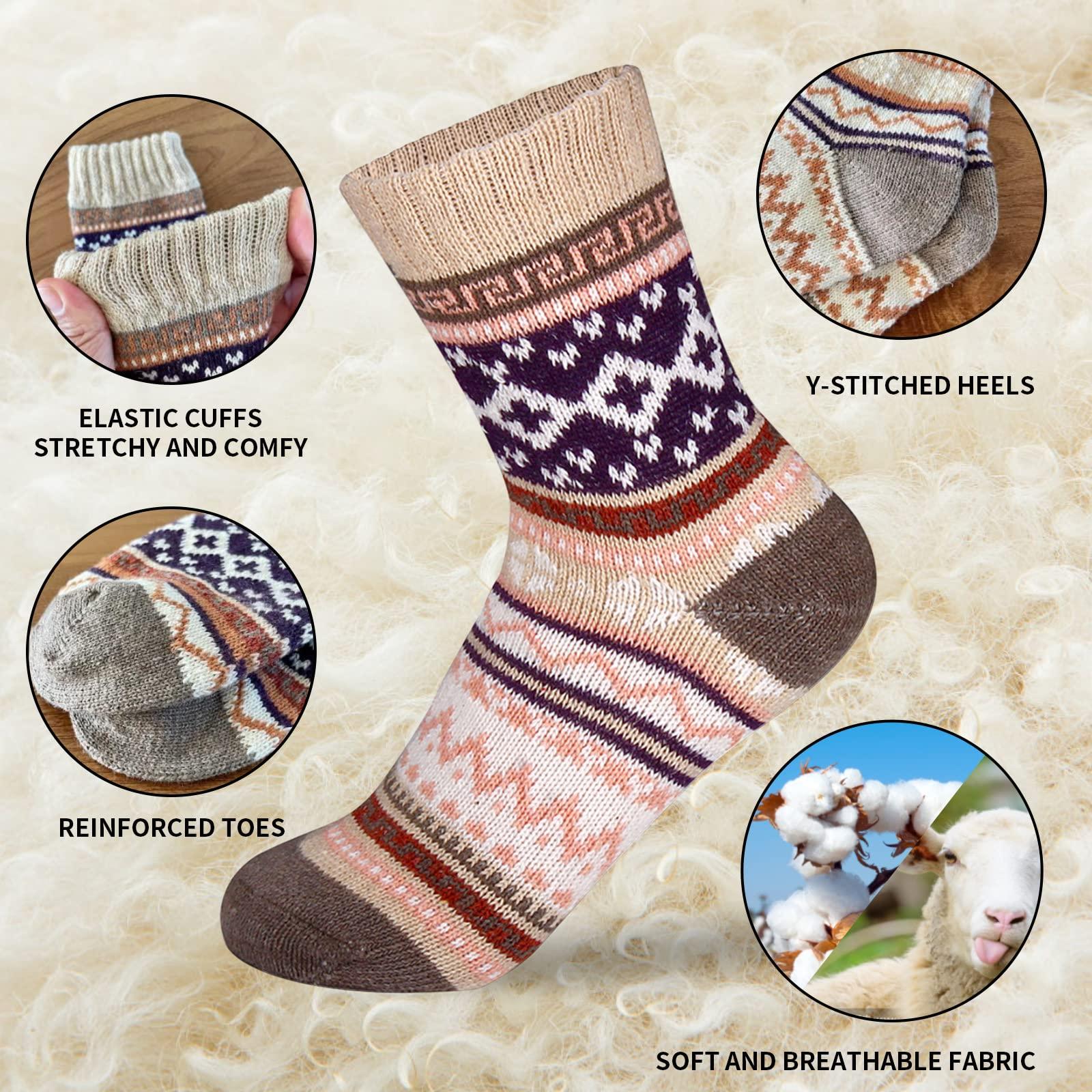JOYCA & CO. 3-5 Pairs Womens Multicolor Fashion Warm Wool Cotton Thick Winter Crew Socks - Image 4