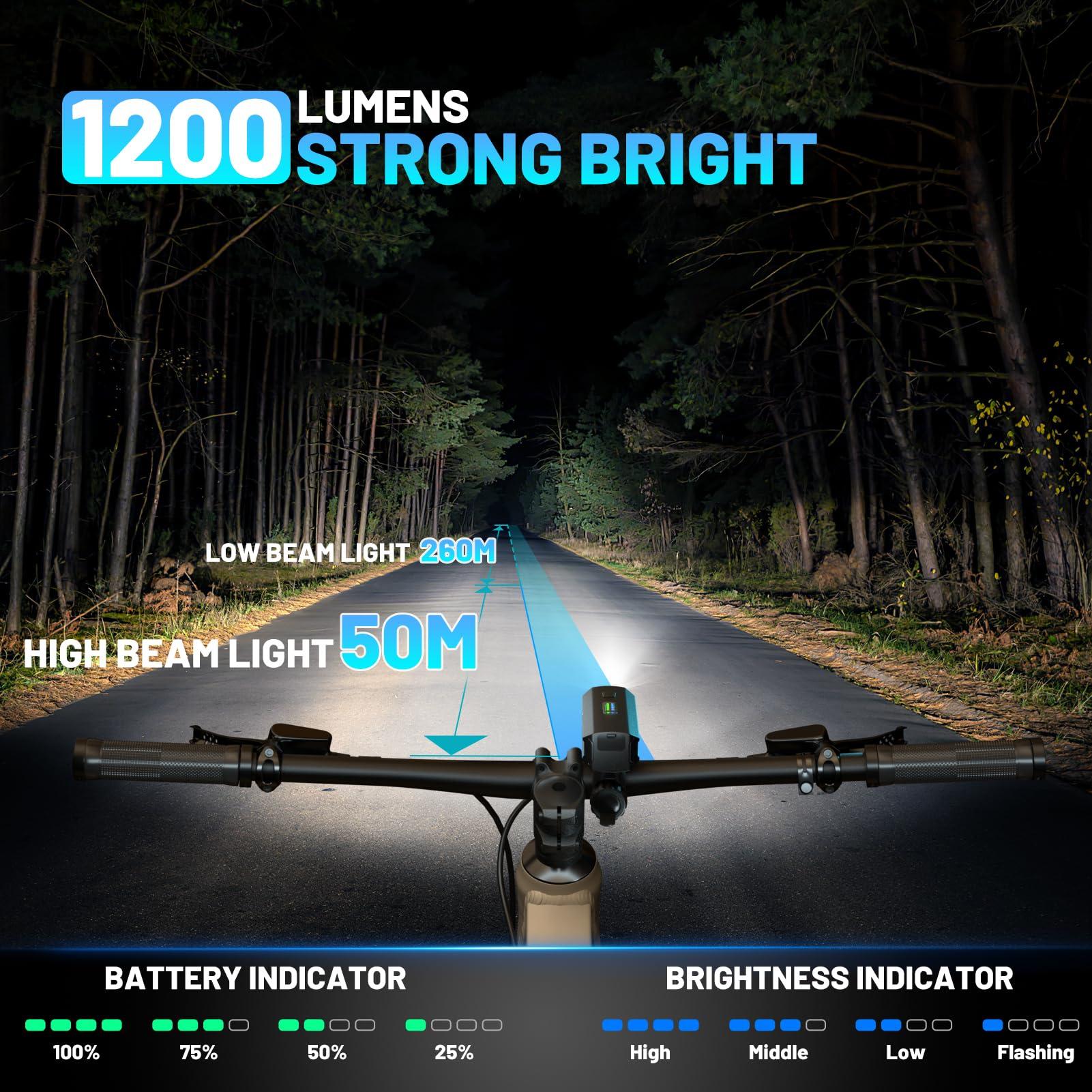 APECYC Bike Lights for Night Riding, 1200 Lumen Bicycle Front Headlight and Back Taillight with 4+5 Light Modes, USB Rechargeable Bright Bike Headlights for Cyclists and Commuters - Image 2