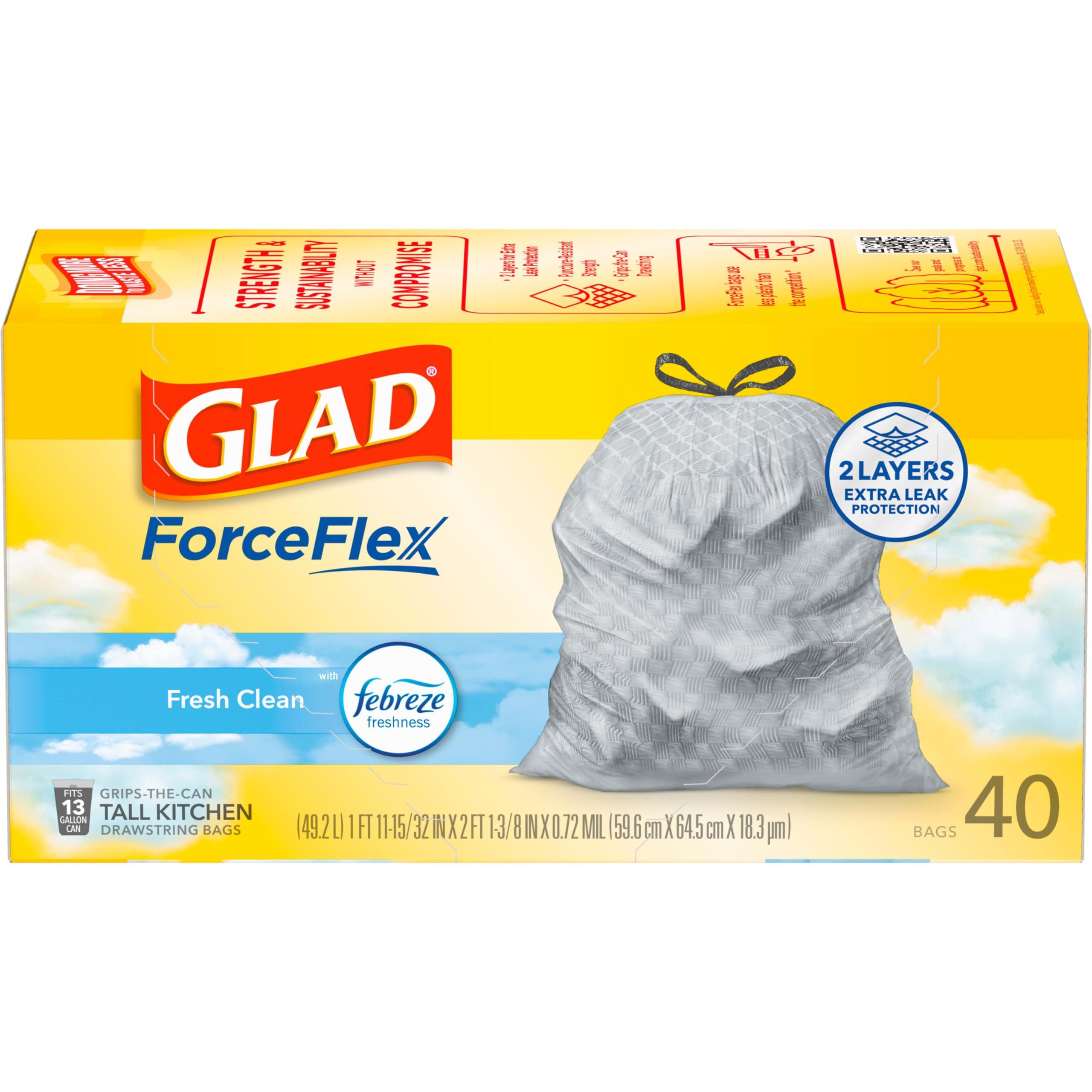 Glad ForceFlex Drawstring Trash Bags, 13 Gal, Fresh Clean, 40 Ct (Package May Vary) - Image 9