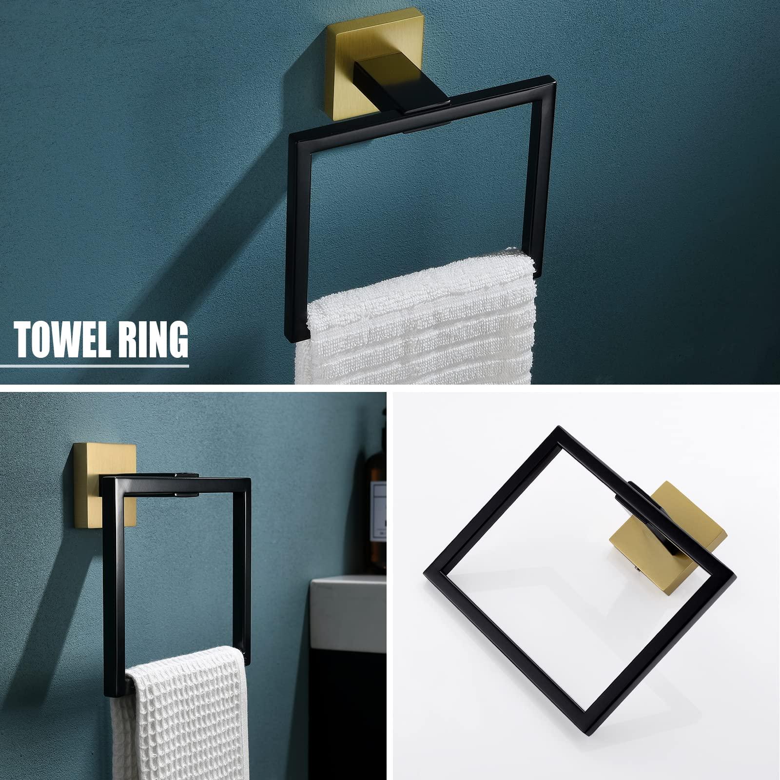 YACVCL 5 Pieces Bathroom Hardware Set, Black and Gold Towel Bar Set, 23.6 inch Towel Bar Hand Towel Holder Wall Mounted Stainless Steel - Image 5