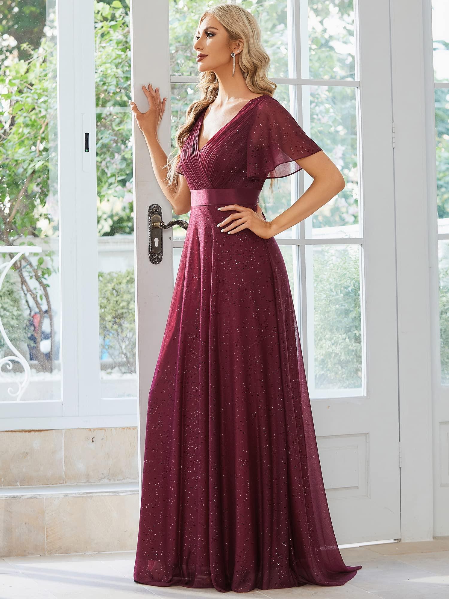 Ever-Pretty Womens Evening Dresses V Neck Short Sleeves A-line Glitter Formal Dresses 50159 - Image 3