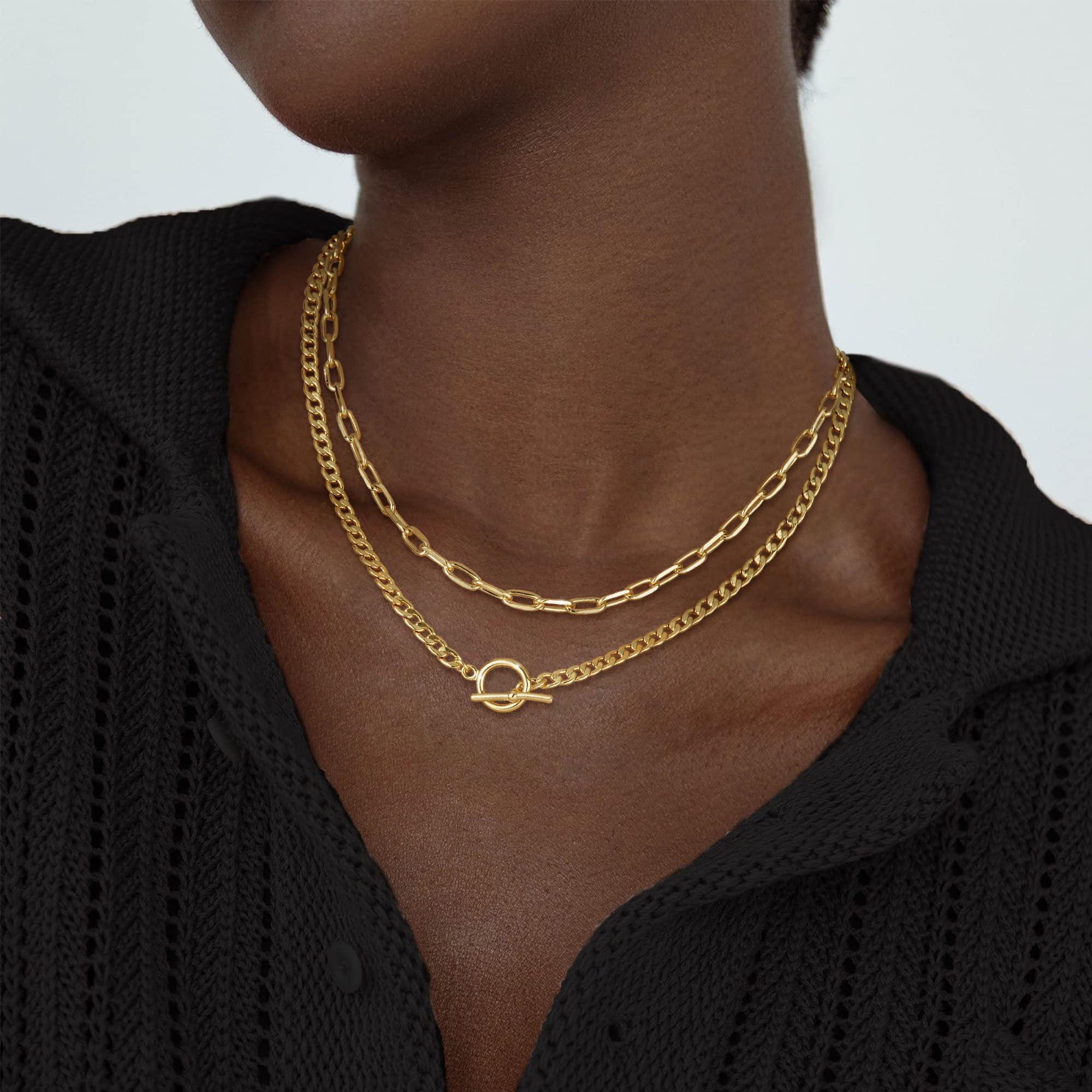 CHESKY Gold Layered Necklaces for Women, 14K Dainty Gold Chain Necklace Women Trendy Cuban Link Paperclip Chain Toggle Clasp Necklace Fashion Chunky Jewelry for Women - Image 2