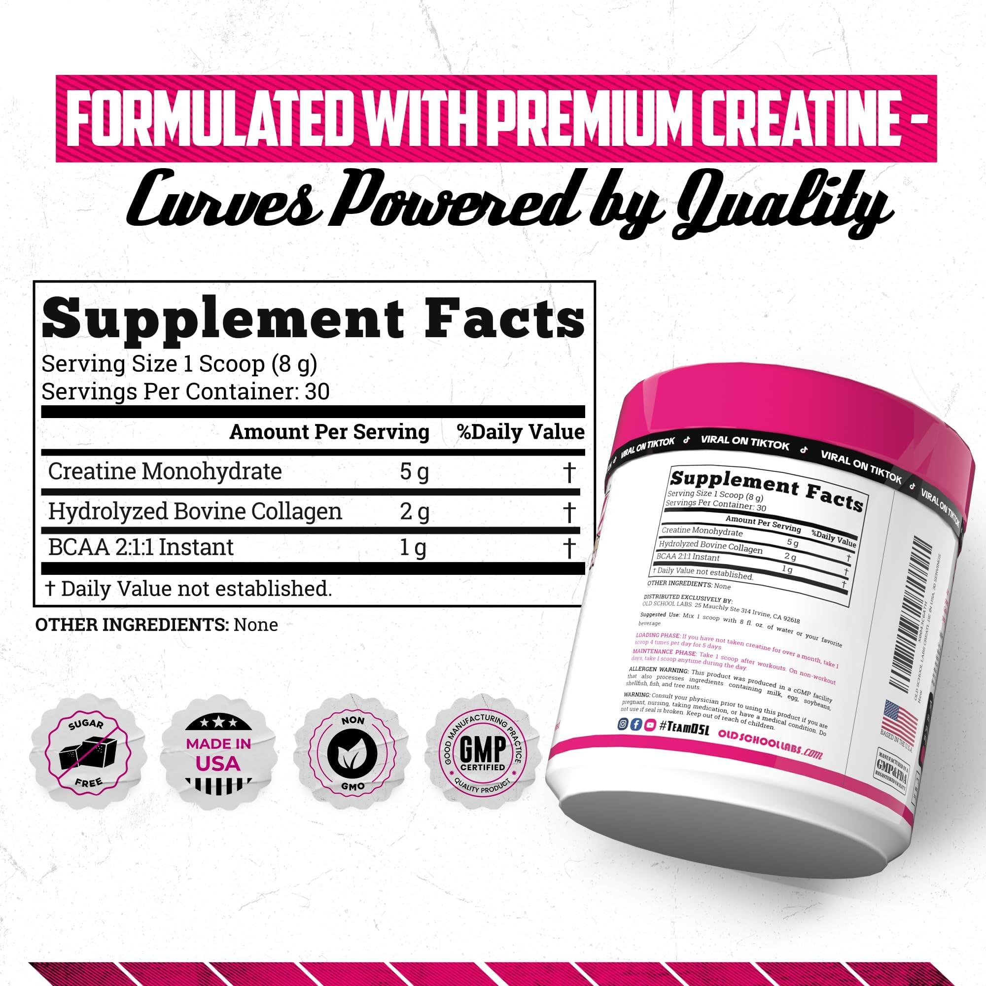 Old School Labs 5000mg Creatine Monohydrate Powder, Optimized Creatine for Women +2000mg Collagen +1g BCAA 2:1:1 Supports Lean Muscles & Recovery, Energy & Stamina - Micronized, Natural & Made in USA - Image 3