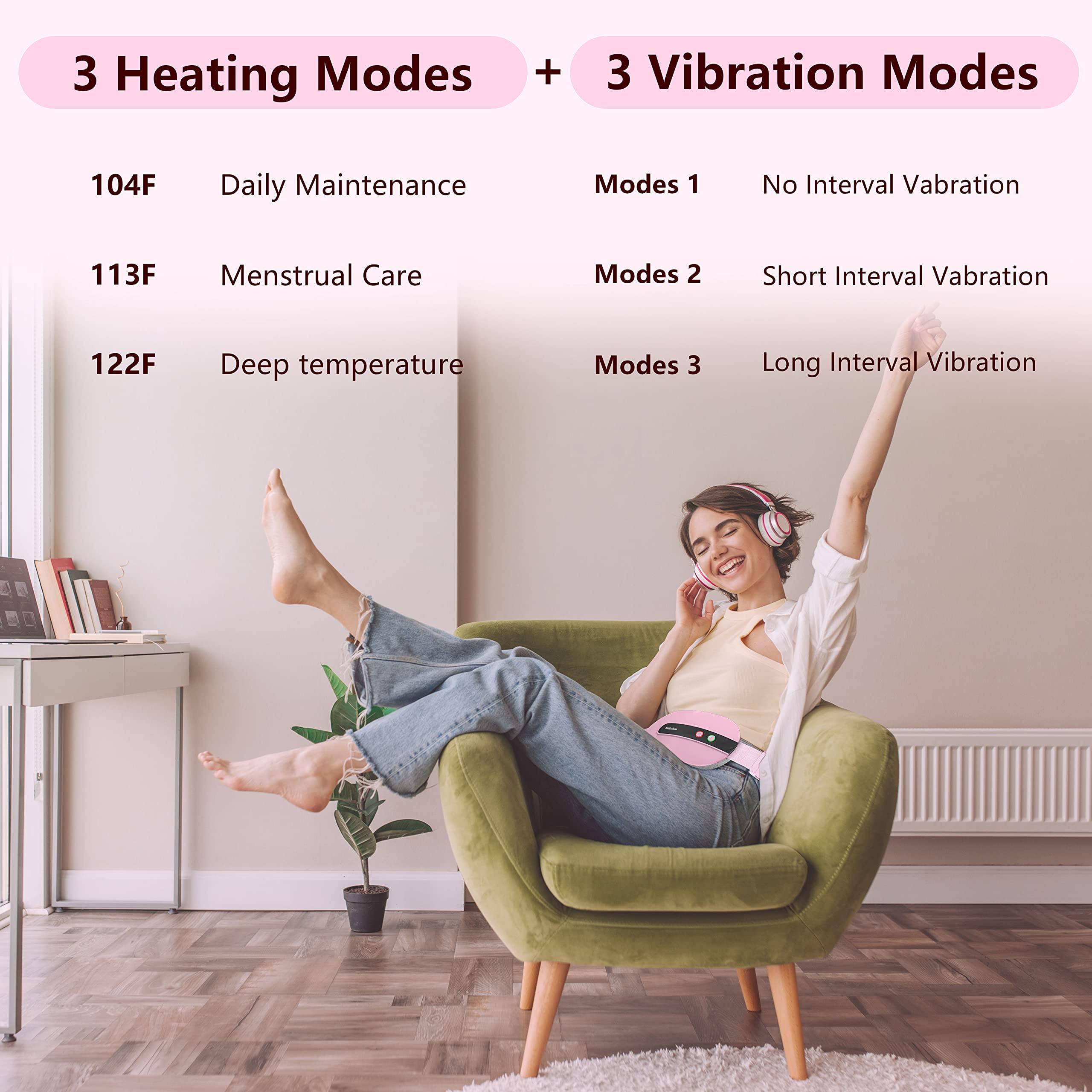 Portable Cordless Heating Pad, Heating Pad for Back Pain with 3 Heat Levels & 3 Vibration Massage Modes, Portable Electric Fast Heating Belly Wrap Belt for Women and Girl(Pink) - Image 4