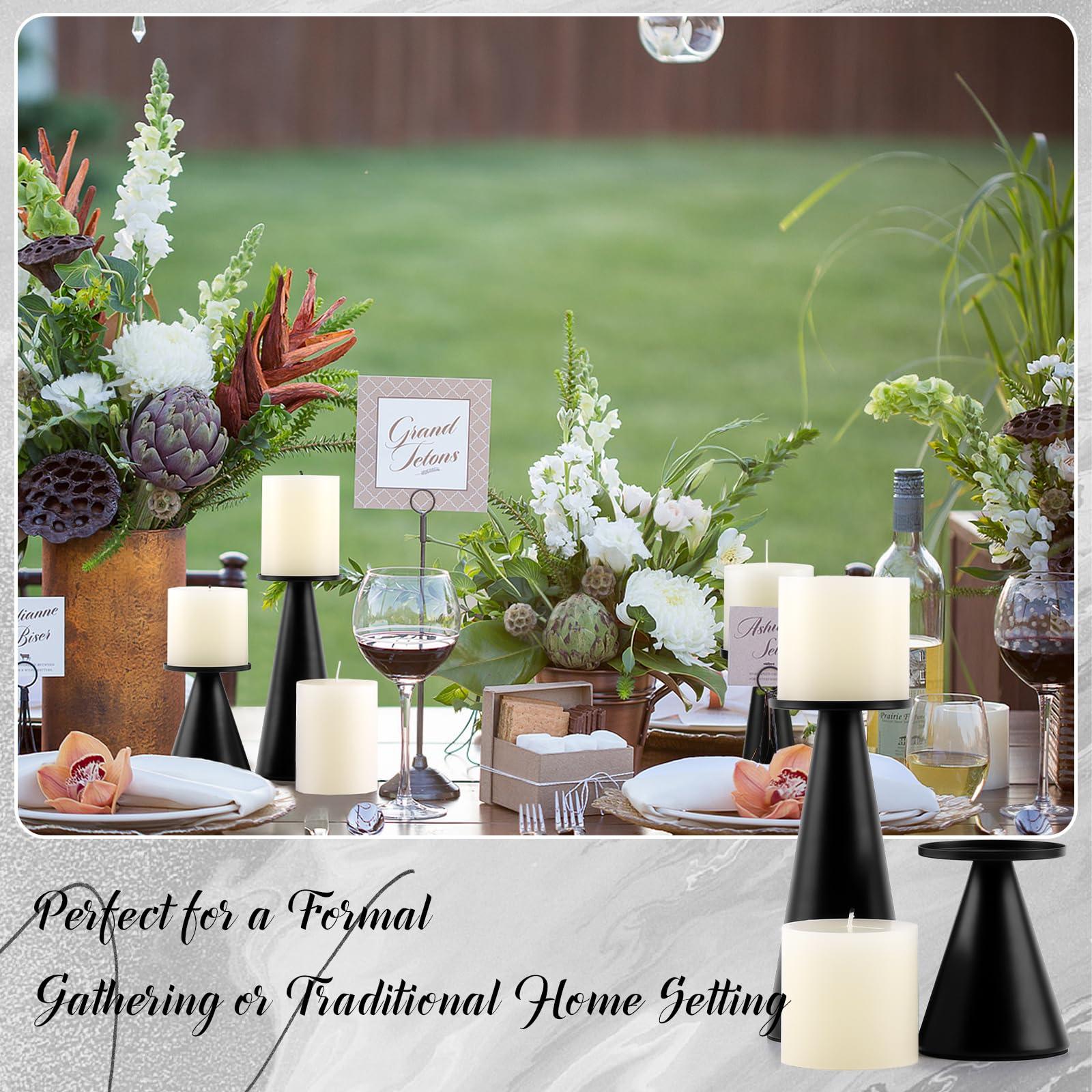 Black Metal Pillar Candle Holder Set of 2 Mothers Day,Modern Iron Pillar Candle Stand for Table Centerpiece Wedding Dinning Home Decor Gift - Image 5