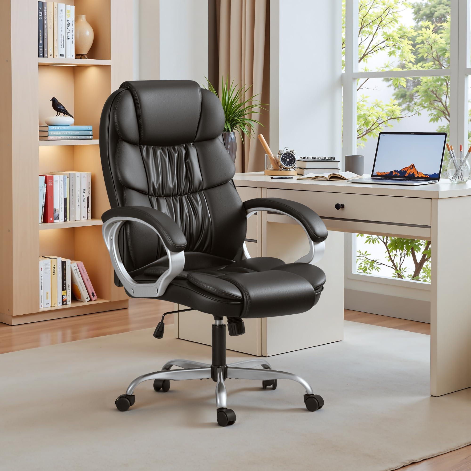 Homall Office Chair High Back Computer Desk Chair, PU Leather Adjustable Height Modern Executive Swivel Task Chair with Padded Armrests and Lumbar Support (Black) - Image 8