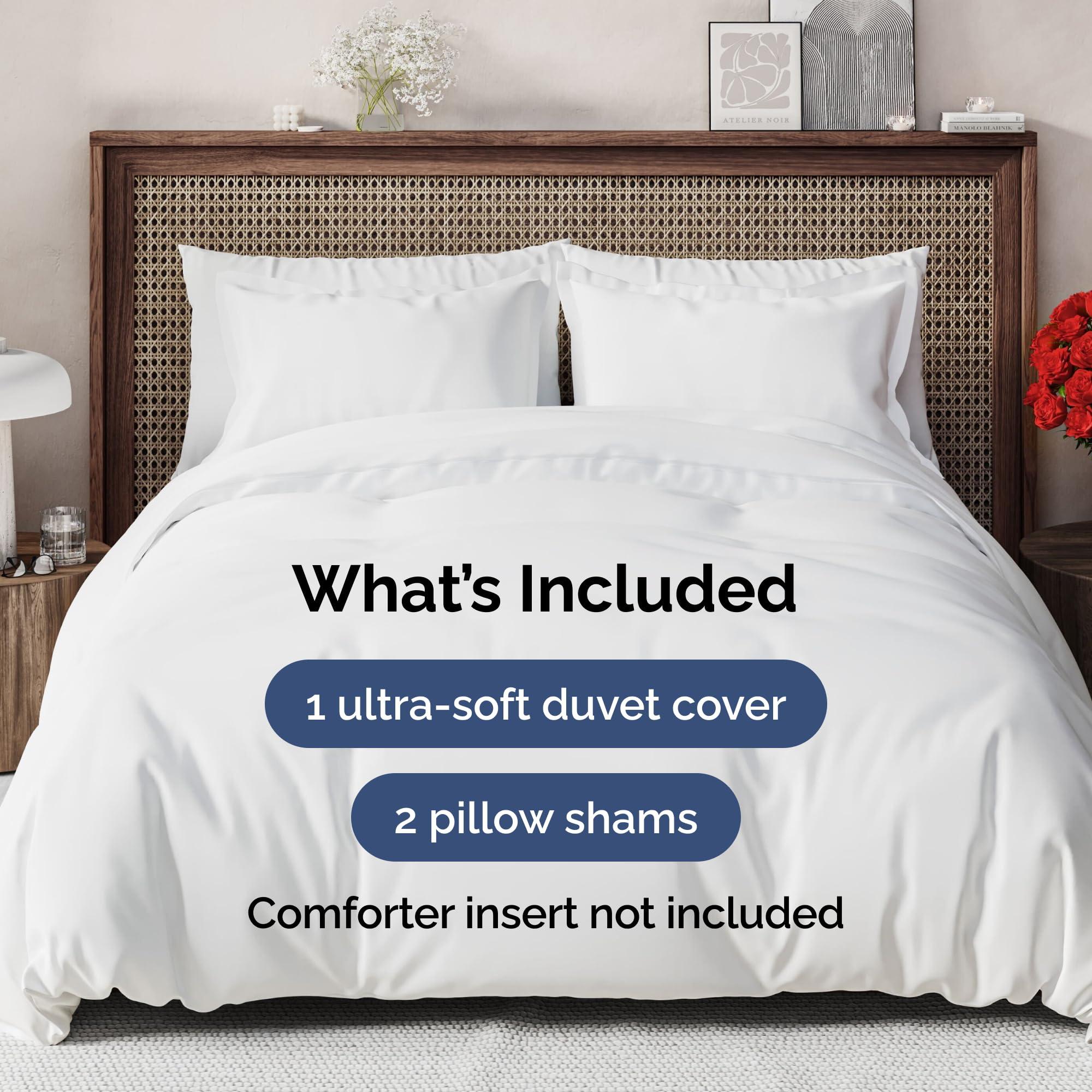 Duvet Cover Queen Size Set - Extra Soft Queen Size Duvet Cover 90 x 90 with 2 Pillow Shams - Hotel Luxury, Easy Care and Fade Free with Zipper Closures & Ties - Comfy, Breathable Bedding Set (White) - Image 2