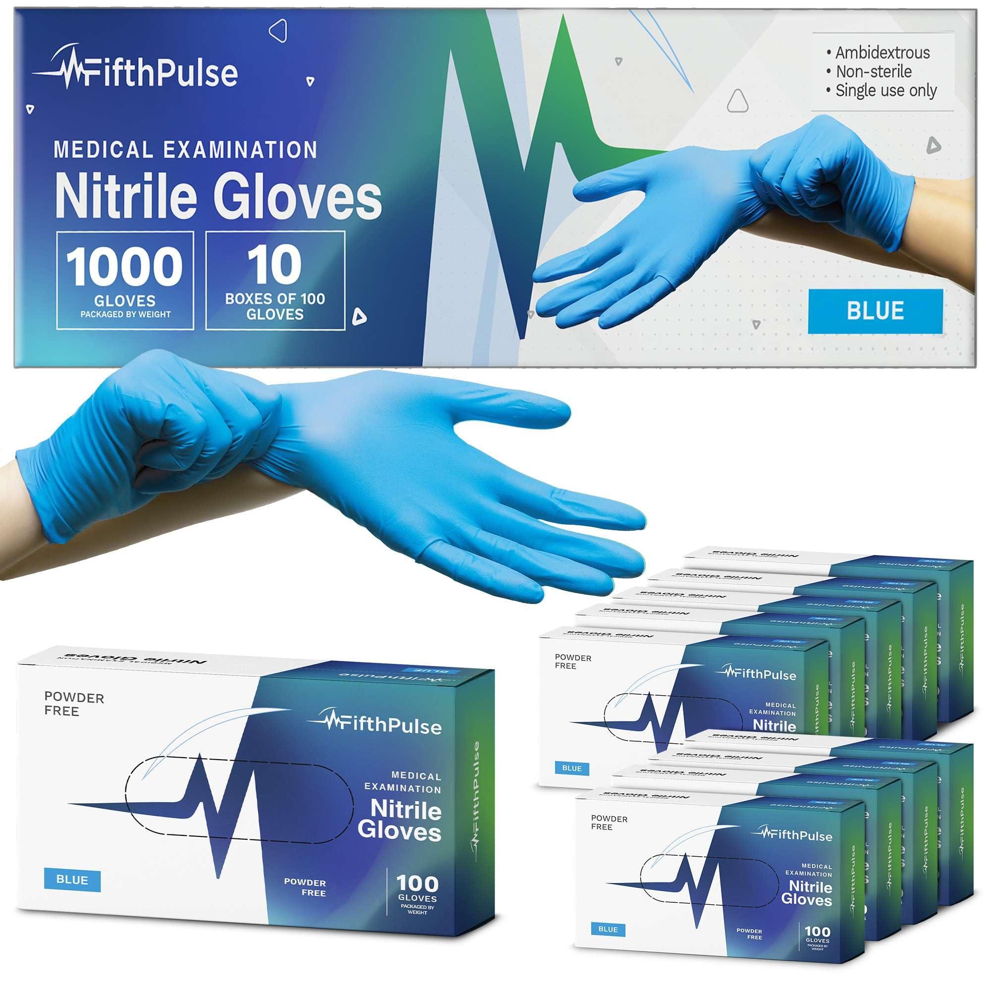 Medical Exam Blue Nitrile Gloves Large 1000 Count - 3 Mil Powder and Latex Free Disposable Gloves - Case of 10 Boxes of 100