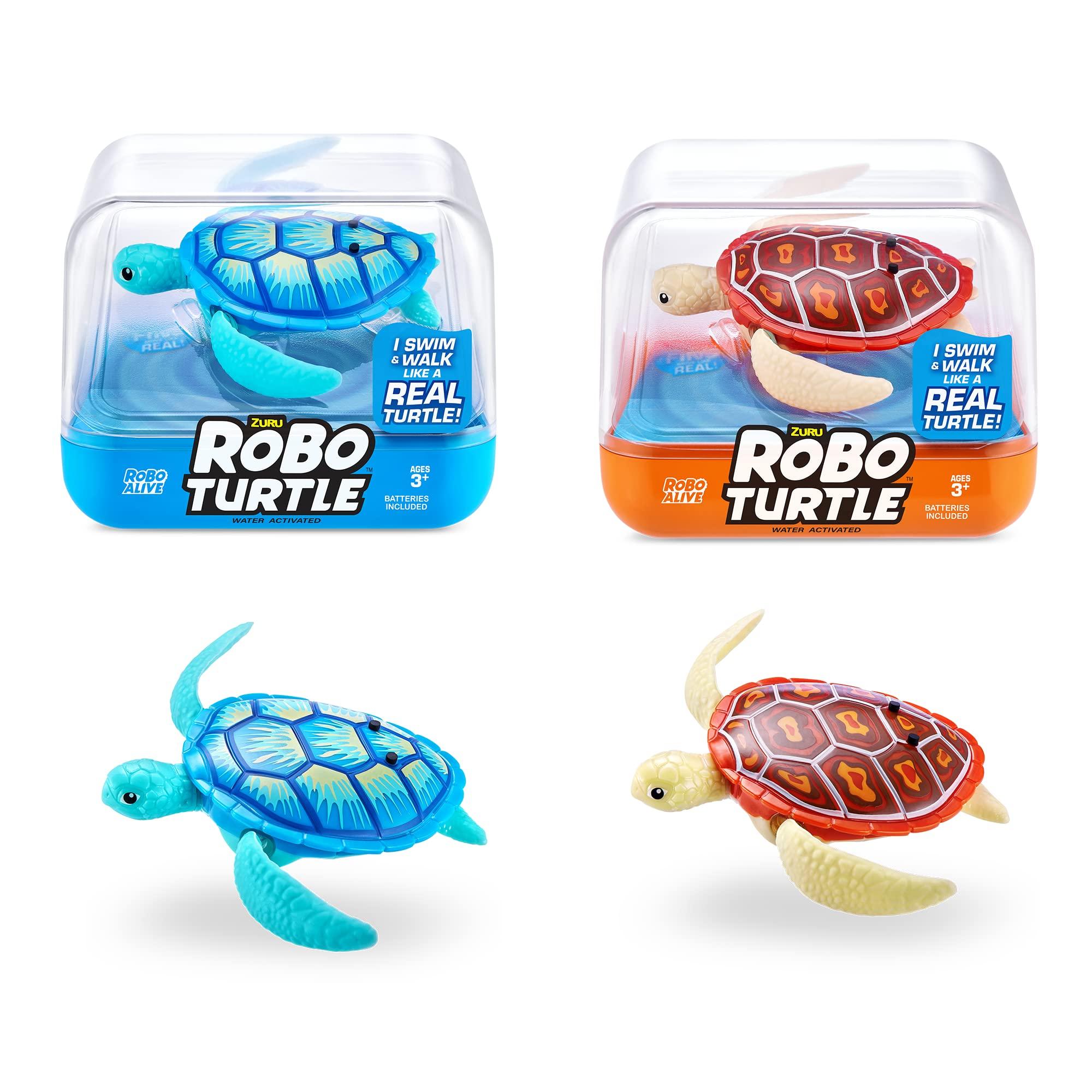 ROBO ALIVE Robo Turtle Robotic Swimming Turtle (Orange + Blue) by ZURU Water Activated, Comes with Batteries, Amazon Exclusive (2 Pack) - Image 1