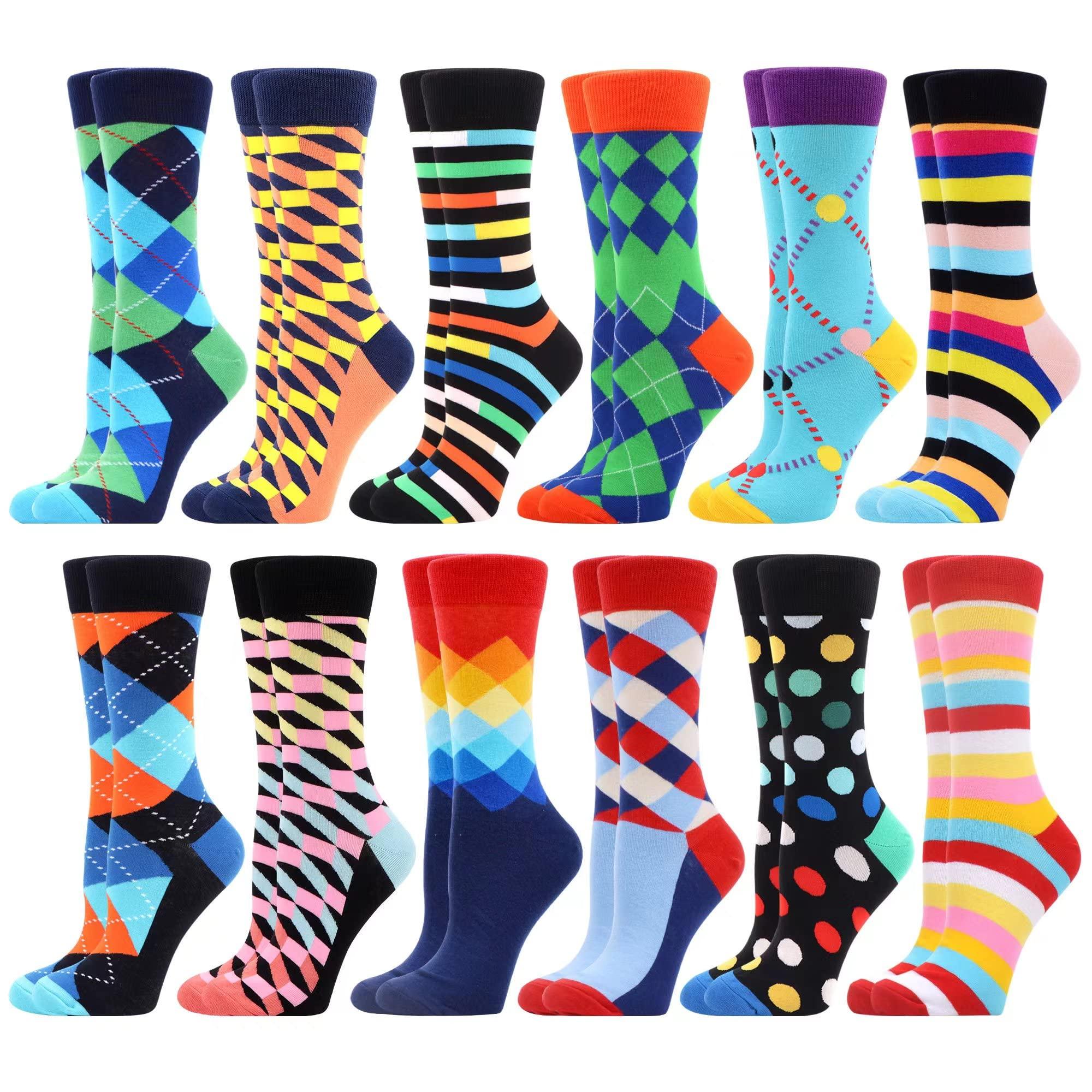 WeciBor Women's Colorful Novelty Funny Pattern Combed Cotton Crew Socks 12 Pairs - Image 1