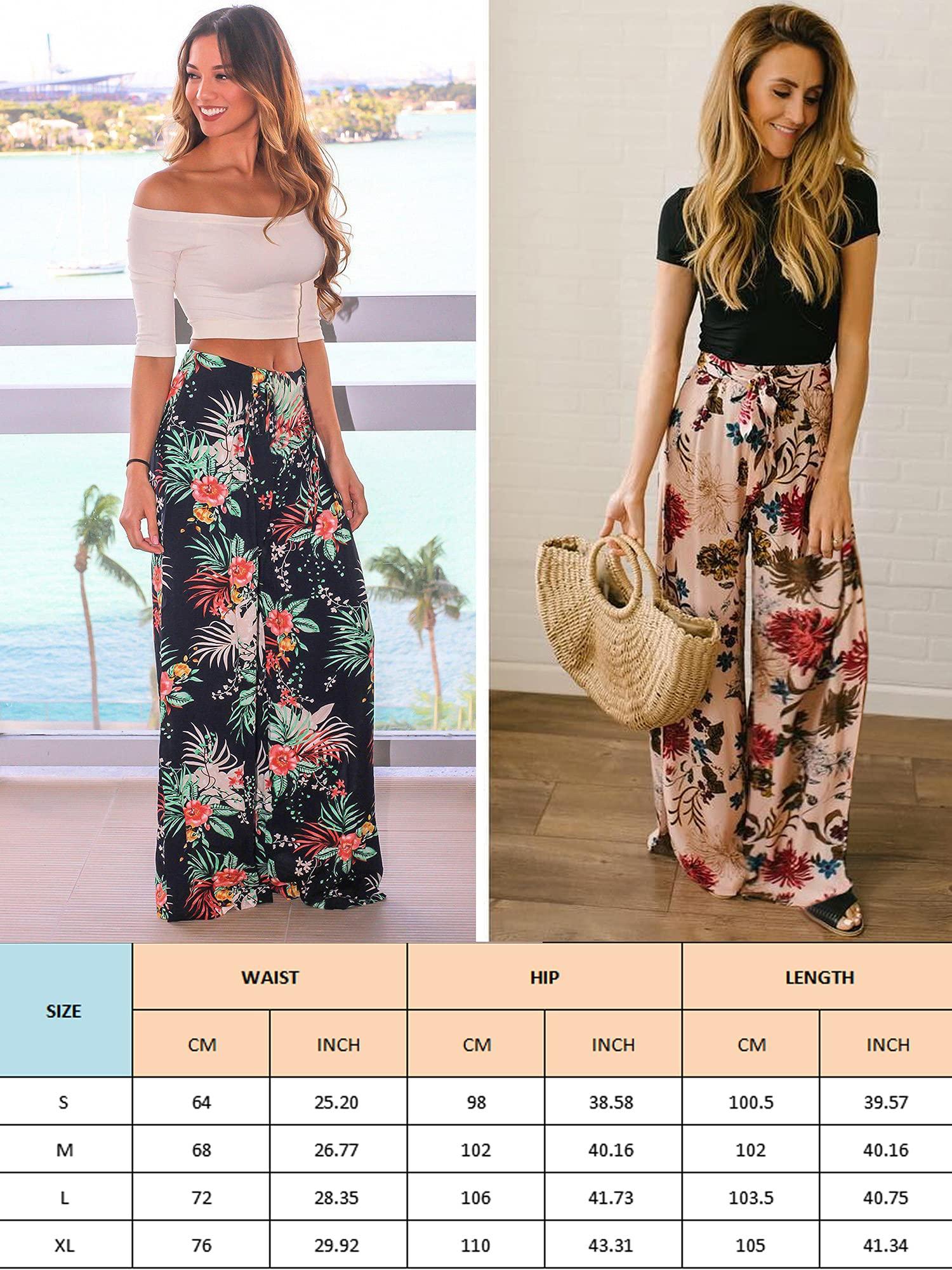 ECOWISH Wide Leg Pants for Women Summer 2025 Palazzo Tropical Floral Casual High Waist Flared Trousers with Pockets - Image 7