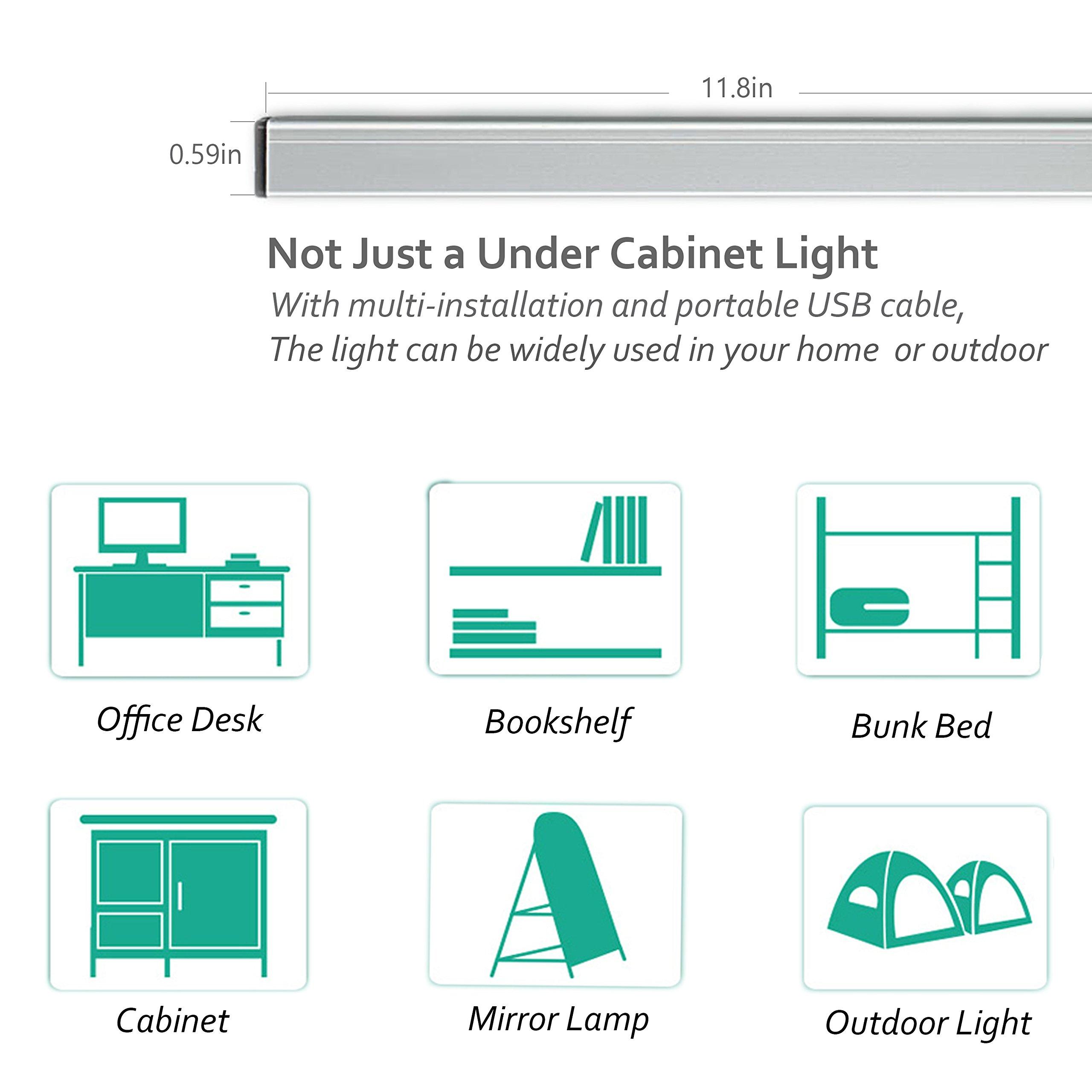 ASOKO Under Cabinet Led Lighting, 12 Inch Light Strip Bar, Daylight White 5000K Dimmable Plug in USB Light, Small Thin Led Under Counter Lighting for Kitchen/Room/Shelf/Desk/Display Case - Image 3