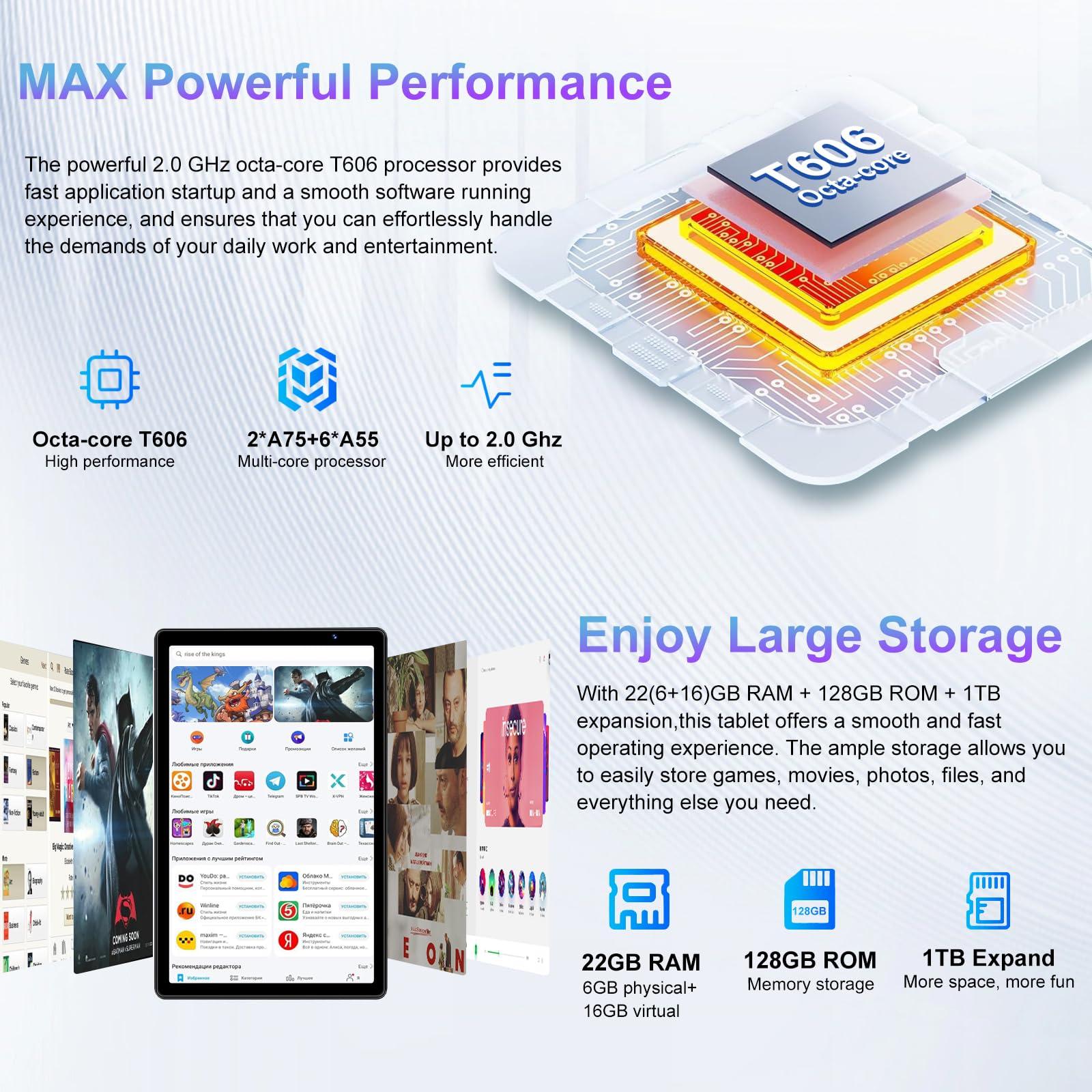 2025 Android 14 Tablet, 10 inch Tablets 22GB+128GB +1TB Expand, 8000mAh Octa-Core Tablet w/ Drop-proof Case, HD IPS Display, GPS, 5G WIFI, Split Screen,Widevine L1, for Adults and Kids -Metal Black - Image 3