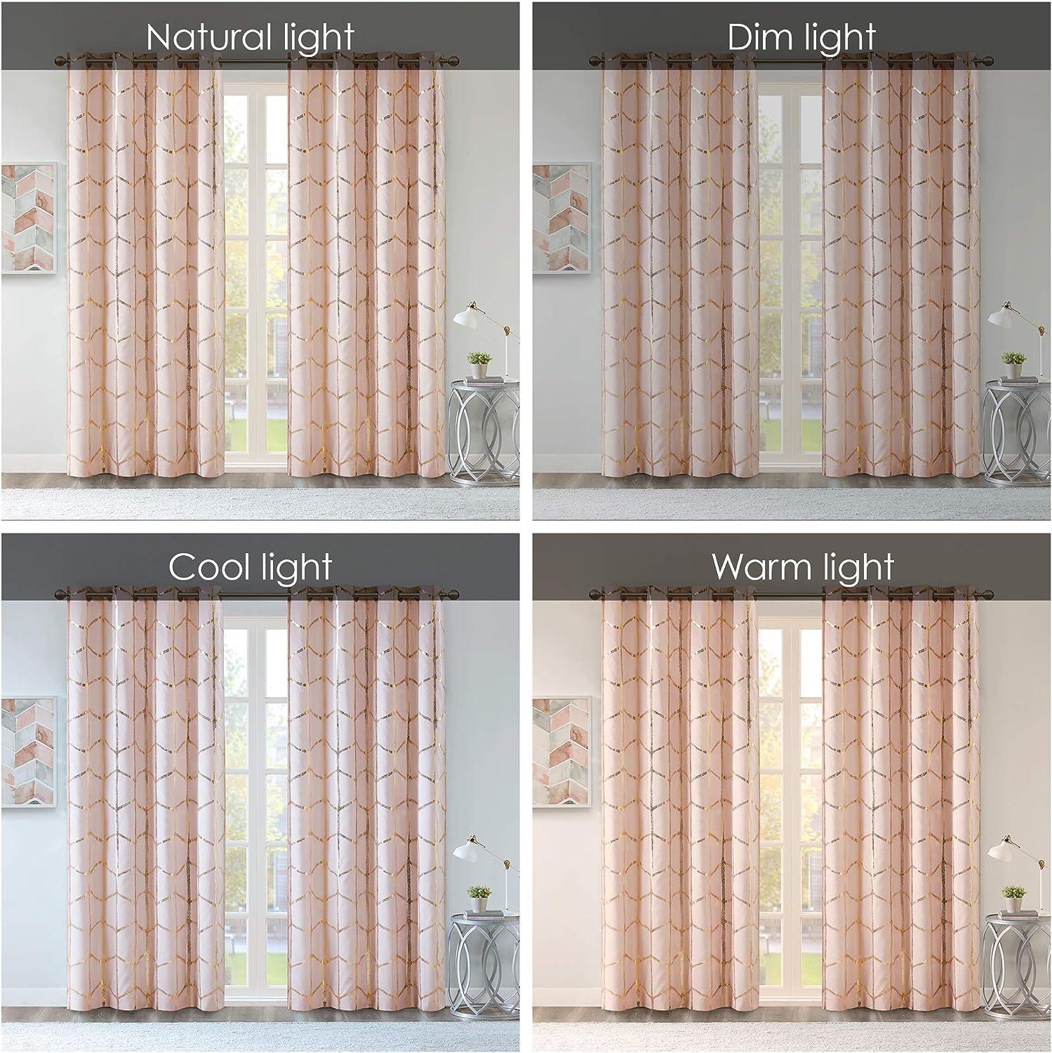 Intelligent Design Raina Total Blackout Metallic Print Grommet Top Single Curtain Panel Thermal Insulated Light Blocking Drape for Bedroom Living Room and Dorm, 50x84, Blush/Gold 1 Piece - Image 4