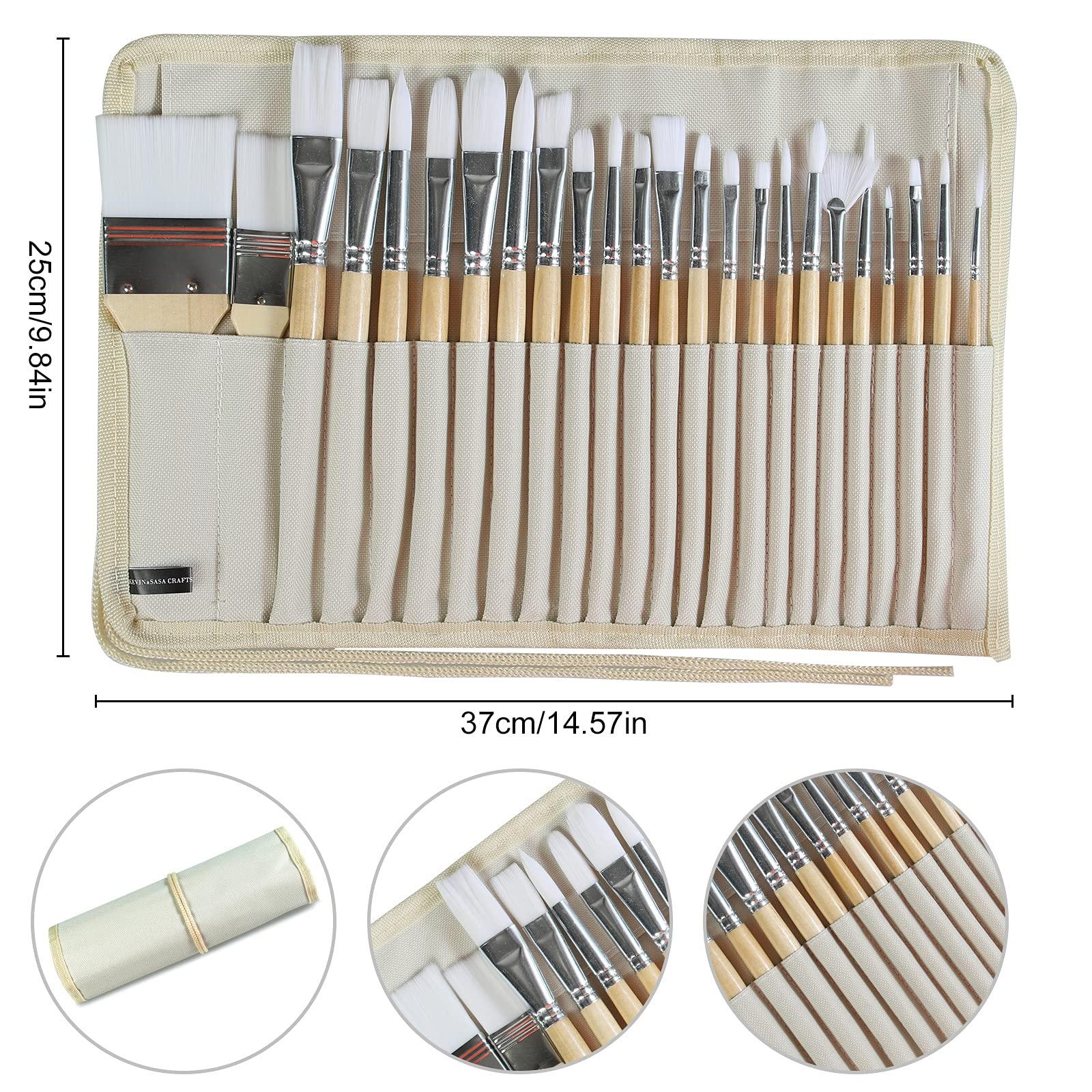 Paint Brushes Set of 24 Pieces Wooden Handles Brushes with Canvas Brush Case, Professional for Oil, Acrylic and Watercolor Painting - Image 2