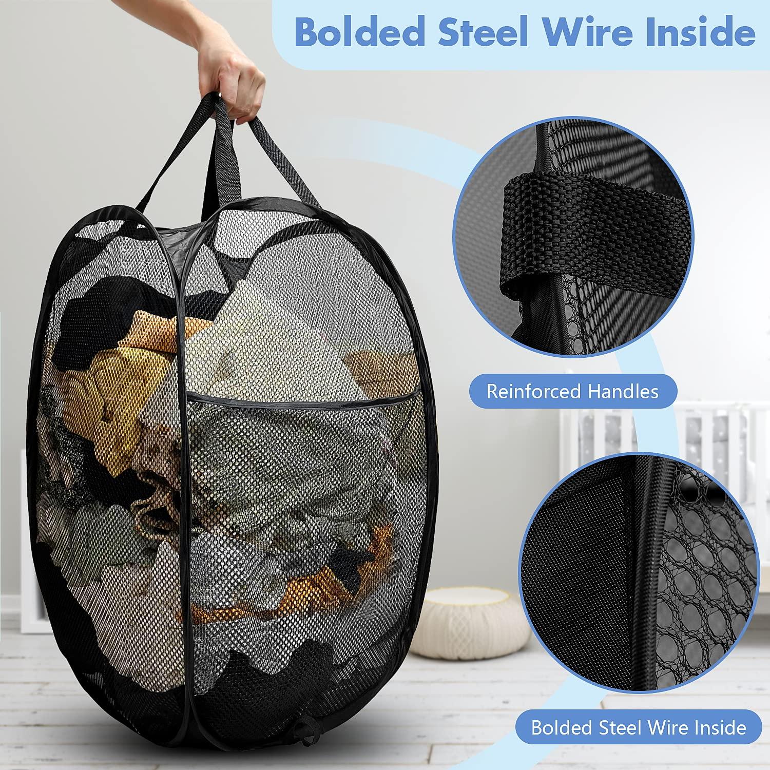 DUCOO Pop Up Hamper, 1 PCS Mesh Pop Up Laundry Hamper, Foldable Mesh Laundry Basket with Space-Saving Design for Home, Dorm, Travel & Storage - Black - Image 3