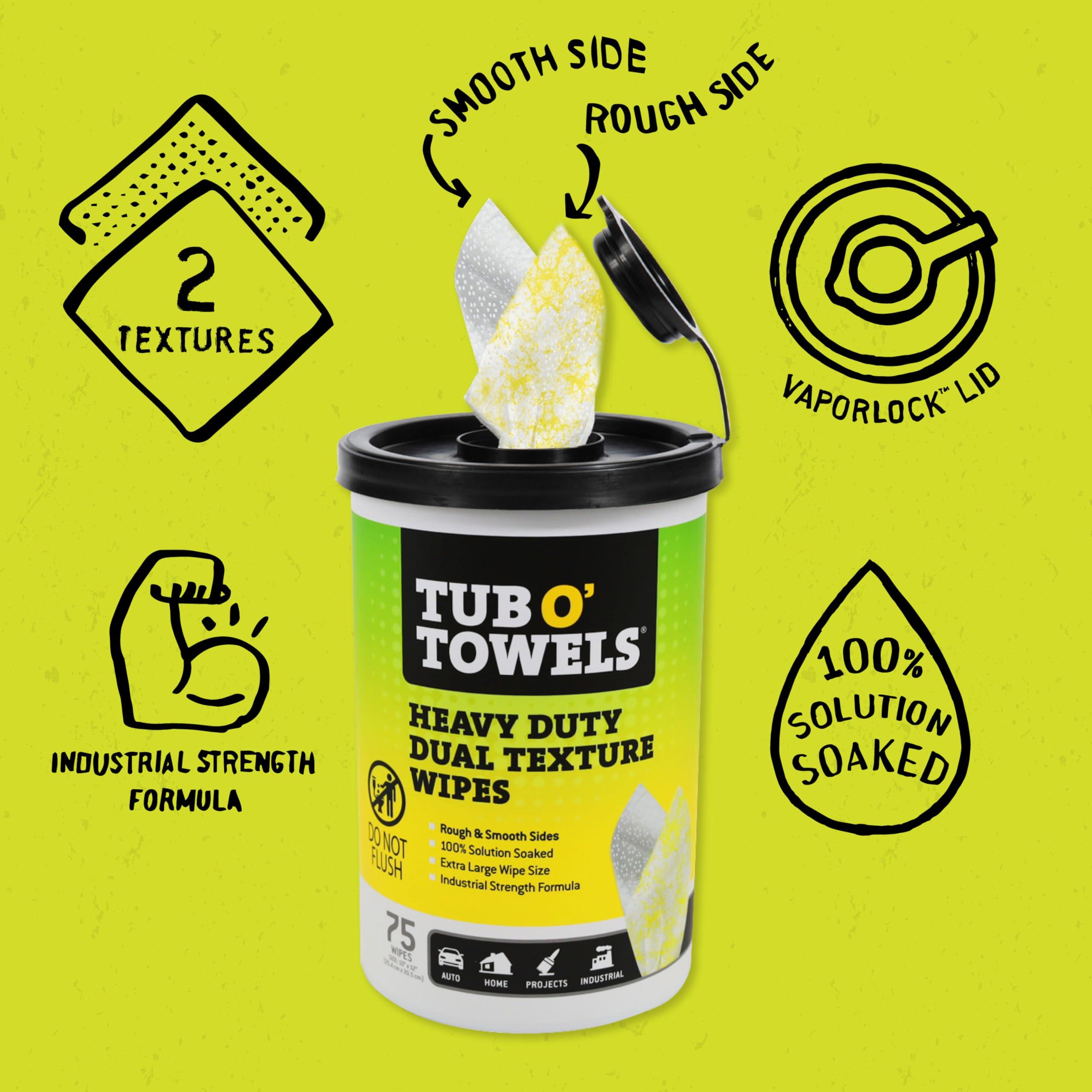 Tub O’ Towels TW75 Heavy-Duty 10" x 12" Size Multi-Surface Cleaning Wipes, Dual Texture, 75 Count Per Canister - Image 2
