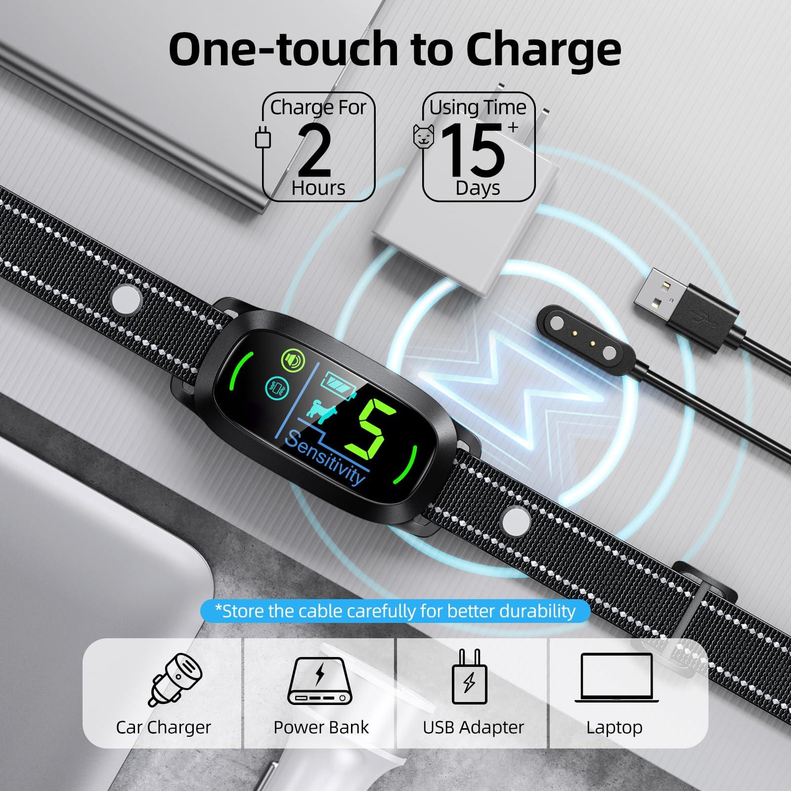 FAFAFROG Dog Bark Collar for Large Medium Small Dogs, Rechargeable Smart Bark Collar, Anti Barking Training Collar with 5 Adjustable Sensitivity Beep Vibration (Black) - Image 4