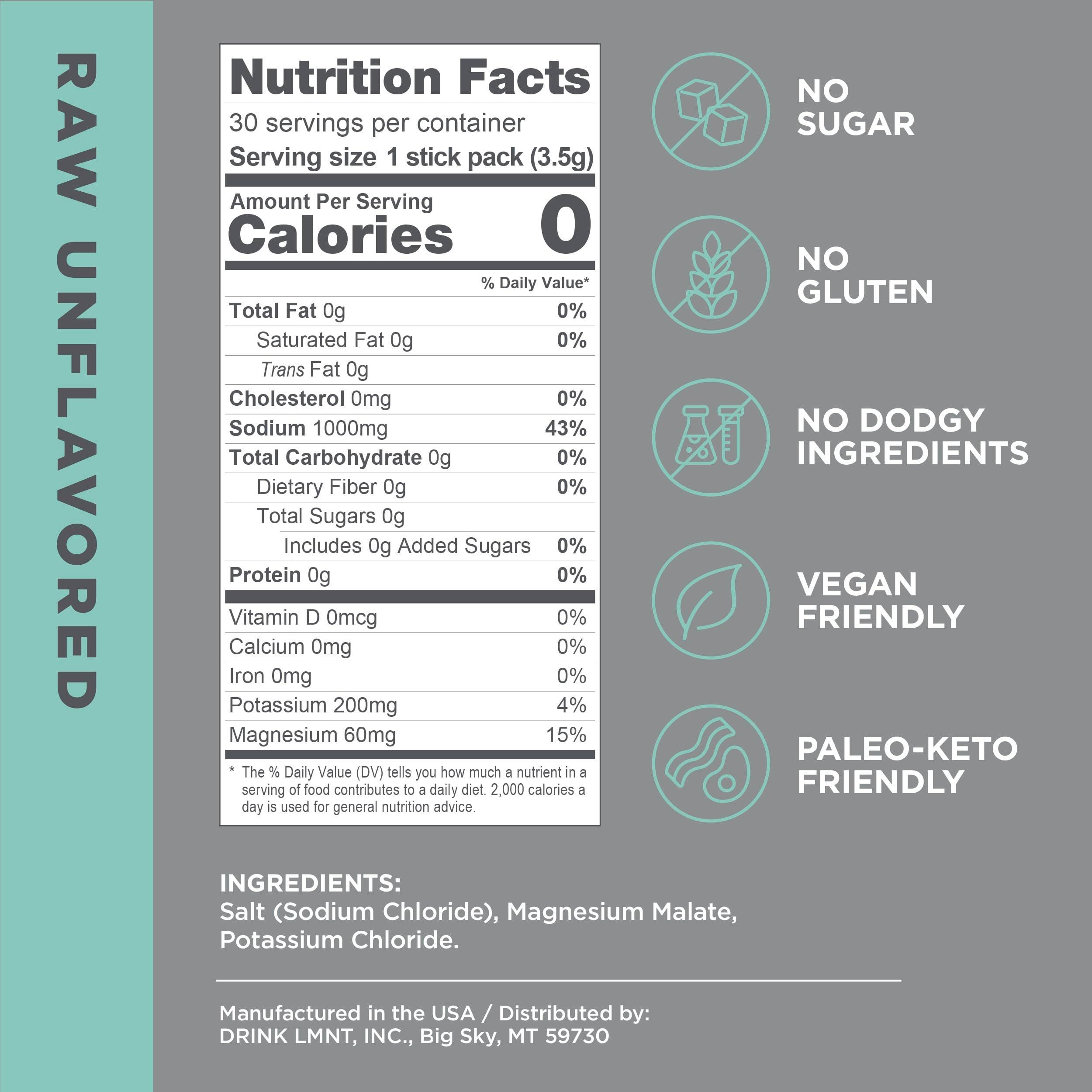 LMNT Zero Sugar Electrolytes - Raw Unflavored Salt | Drink Mix | 30-Count - Image 2