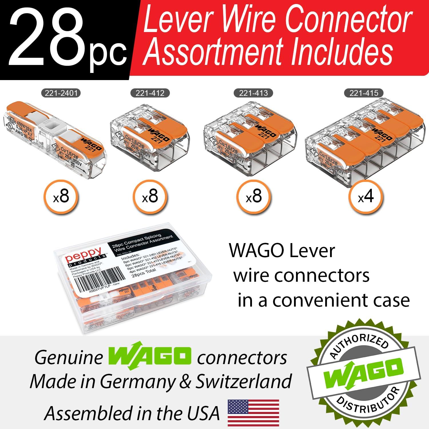 WAGO 221 Lever Nuts 28pc Compact Splicing Wire Connector Assortment with Case | Includes 221-2401, 221-412, 221-413, 221-415 - Image 3