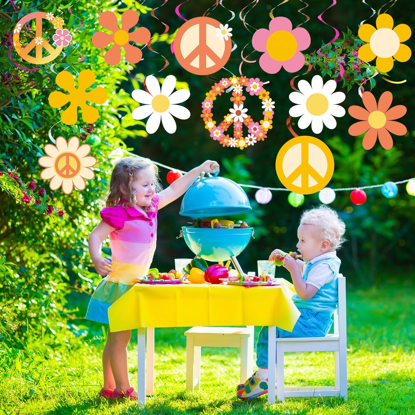 60's Hippie Theme Party Foil Swirl Decorations, 60s Groovy Party Retro Flower Cutouts Peace Sign Hanging Swirls Ceiling Decorations for Hippie Theme Groovy Supplies, 30 Count(Lovely) - Image 7