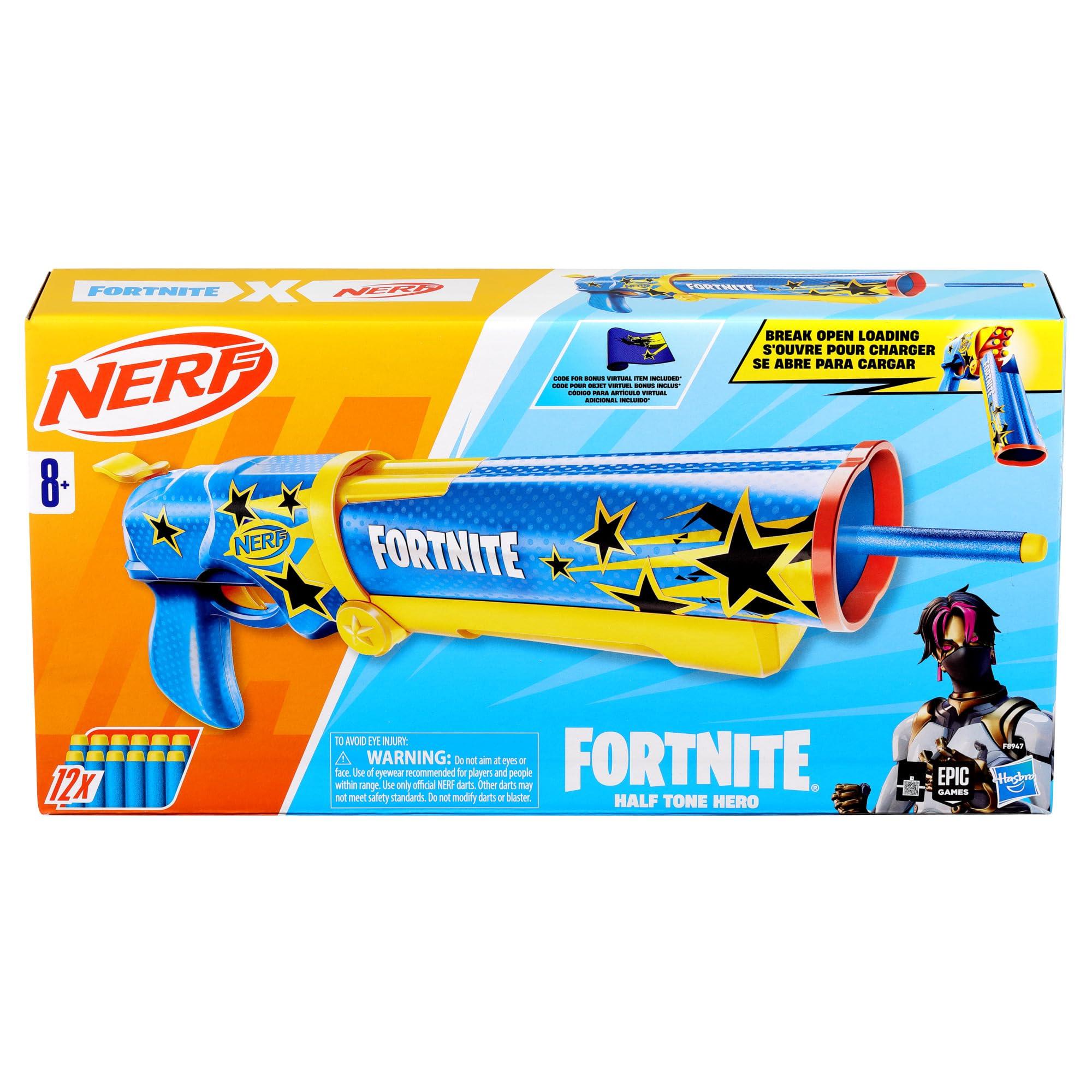 Nerf Fortnite Half Tone Hero Blaster, Bonus Code to Unlock Half Tone Hero Wrap in The Game, Break Open Loading, 12 Nerf Elite Darts, Fortnite Gifts (Amazon Exclusive) - Image 3