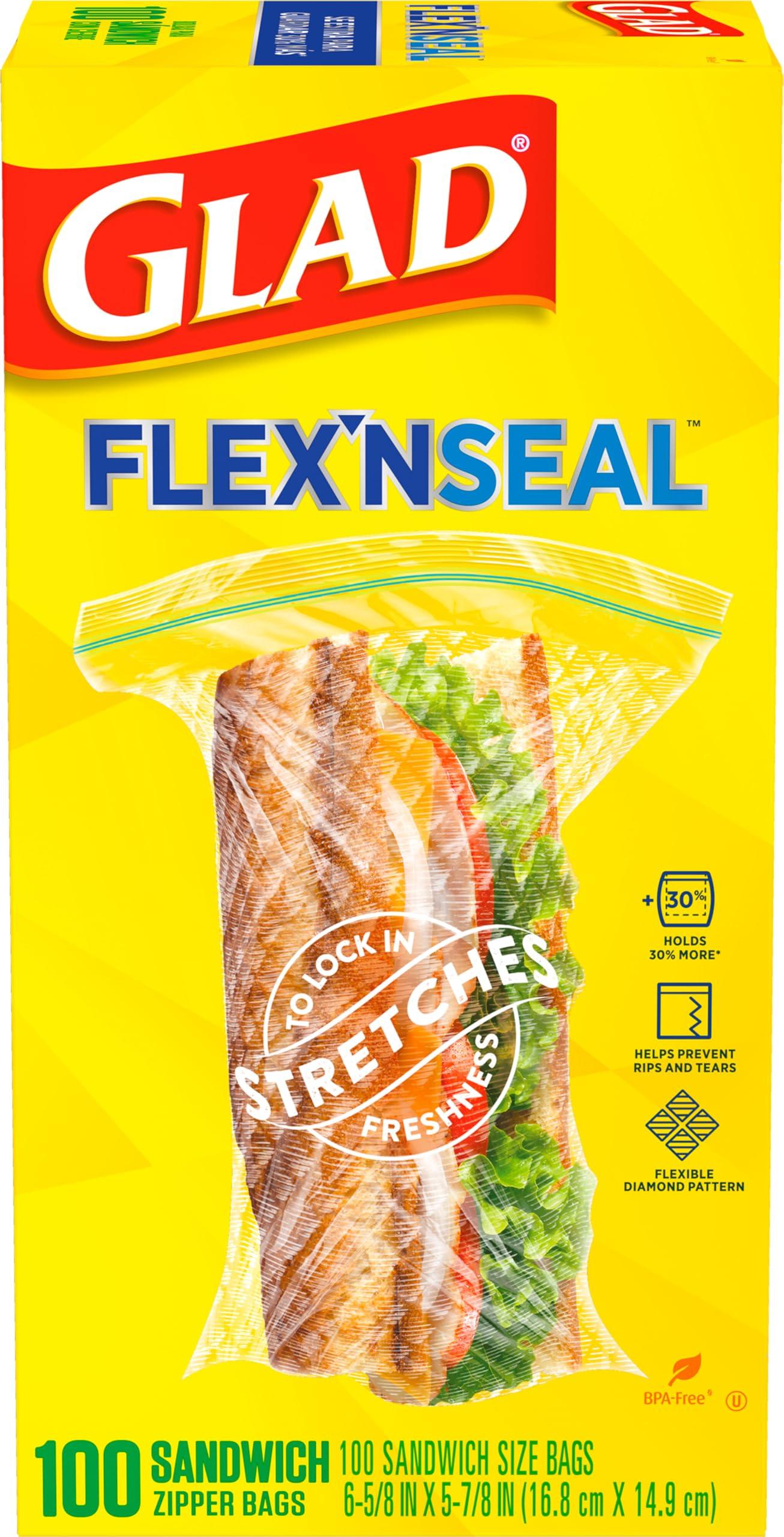 Glad Flex'N Seal Zipper Food Storage Sandwich Bags, Resealable Snack Bags, Multi-purpose Use, 100 Count (Pack of 4) - Image 7