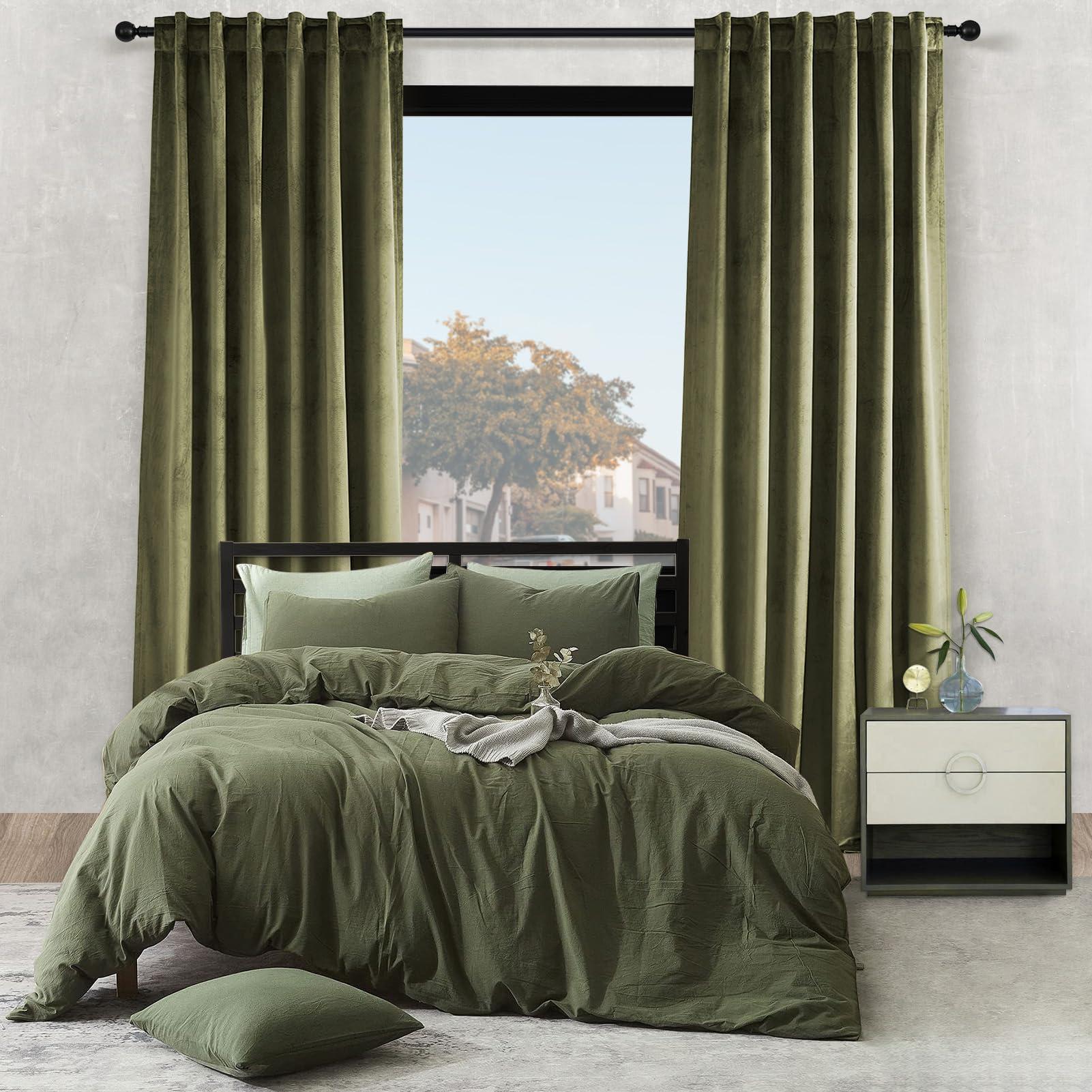 Topfinel Olive Green Velvet Curtains 84 Inches Long for Living Room,Blackout Thermal Insulated Curtains for Bedroom,Back Tab Modern Window Treatment for Living Room,52x84 Inch Length,Olive Green - Image 5