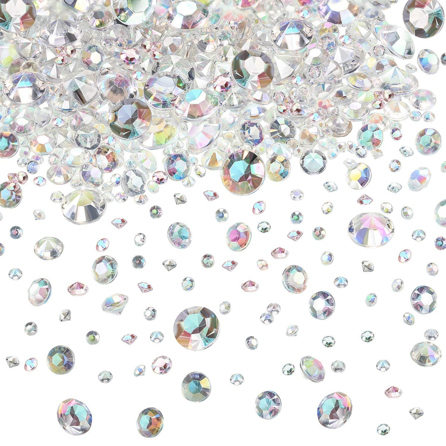 Hicarer 4000 Pieces Diamonds Crystals Acrylic Gems Wedding Table Scattering Gemstones Christmas Party Decorations Bridal Shower Masquerade Vase Fillers(Crystal AB,3 mm, 6 mm and 10 mm)