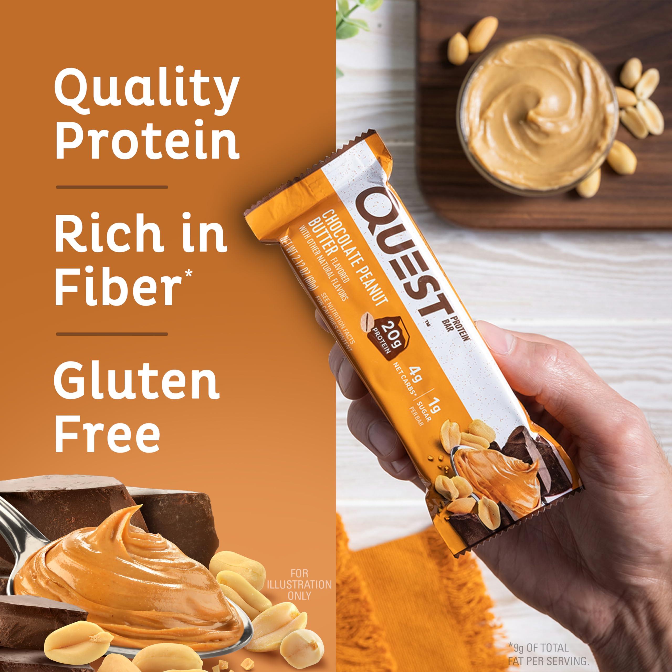 Quest Nutrition Chocolate Peanut Butter Bars, 20g Protein, 1g Sugar, 5g Net Carb, Gluten Free, Keto Friendly, 12 Count - Image 3