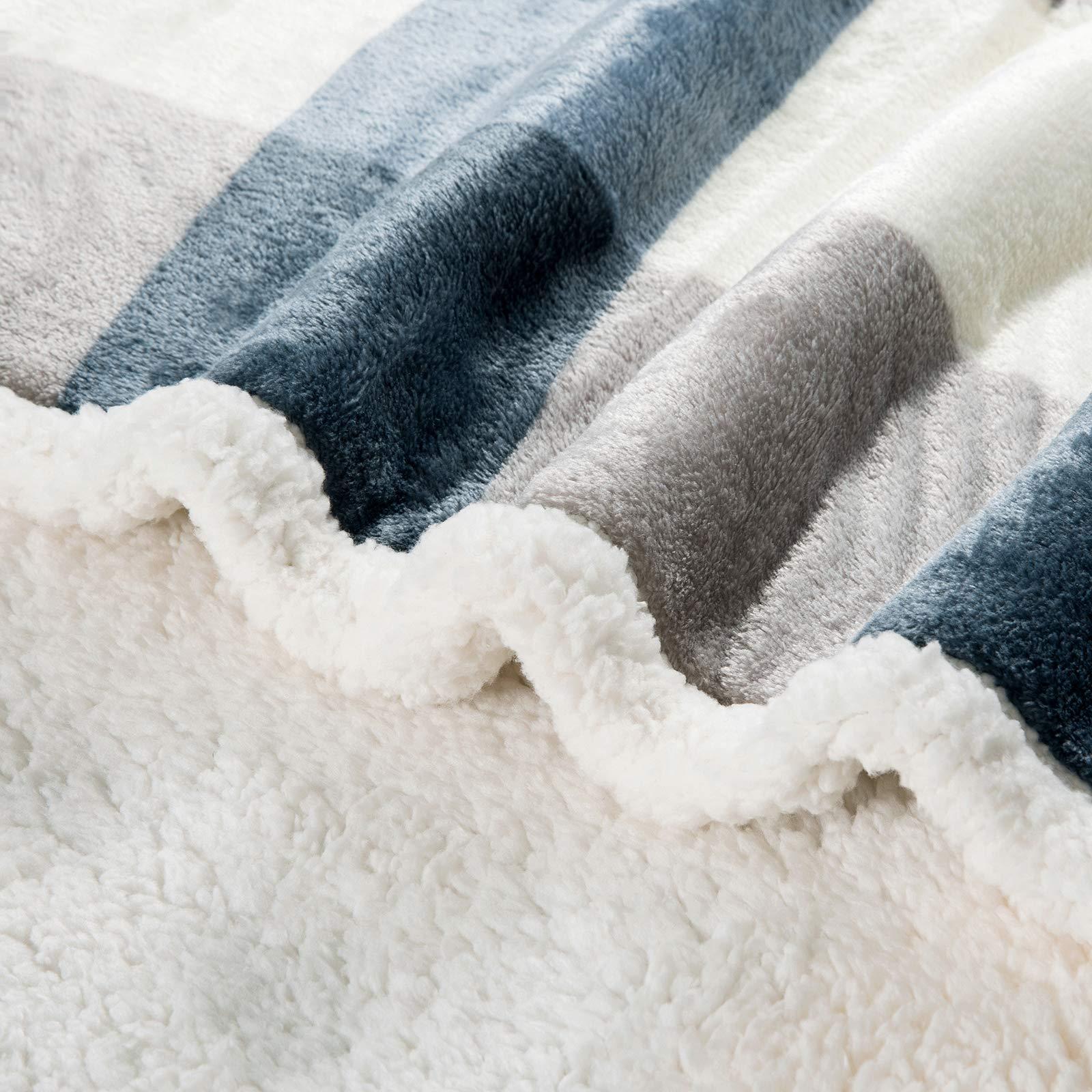 PU MEI Sherpa Fleece Throw Blanket 60" x 80" Reversible Plush Fluffy Large Big Blanket Lattice Flannel Blankets for Sofa Couch Bed (Grey-Soft Blue, 60"*80") - Image 3