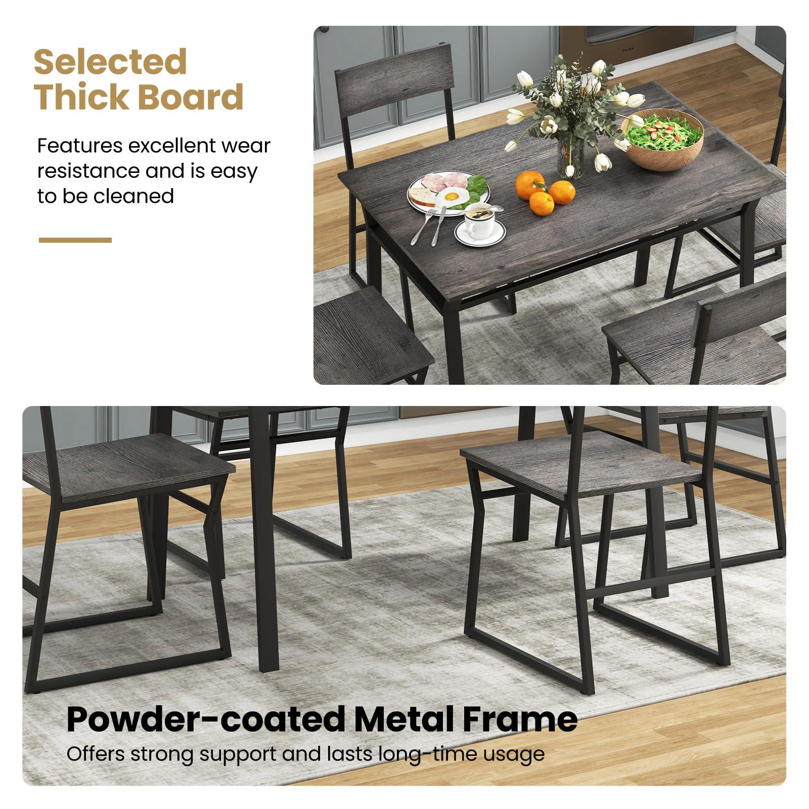 Tangkula Dining Table Set for 4, Kitchen Table and Chairs for 4 with Storage Rack, Space-Saving Dinette Set for Kitchen Dining Room (Grey) - Image 4