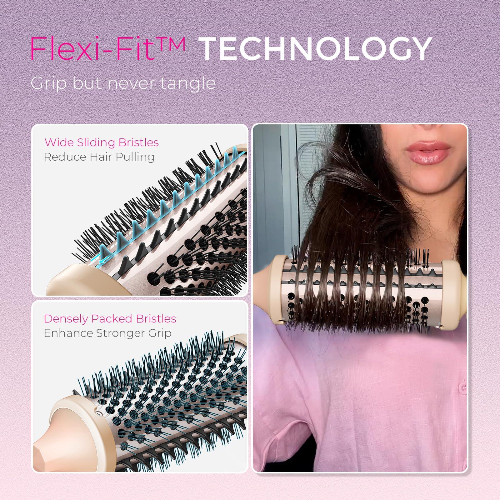 TYMO STYLUX Thermal Brush Heated Round Brush Blowout Volumizer, Hair Straightener and Curler 2 in 1, Flexi-Fit Tech, Dual Voltage, Quick & Easy, Pink, Hair Straightening, Curling Styler Tool - Image 3