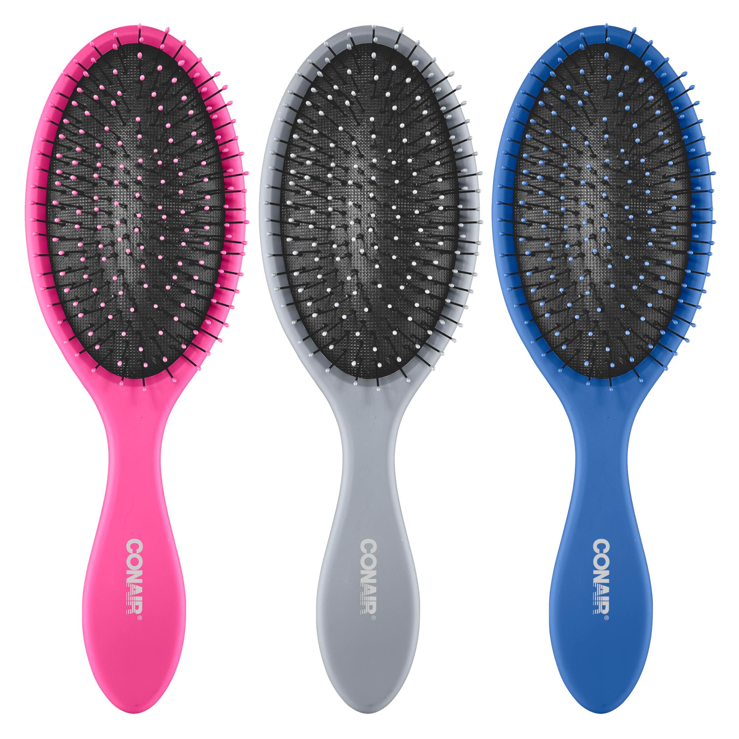 Conair Detangling Brush 3PK - For wet and dry - Ideal for all types - curly brush - brushes for women - detangler brush - brushes for women - Blue, Pink, Gray Assorted - Image 1