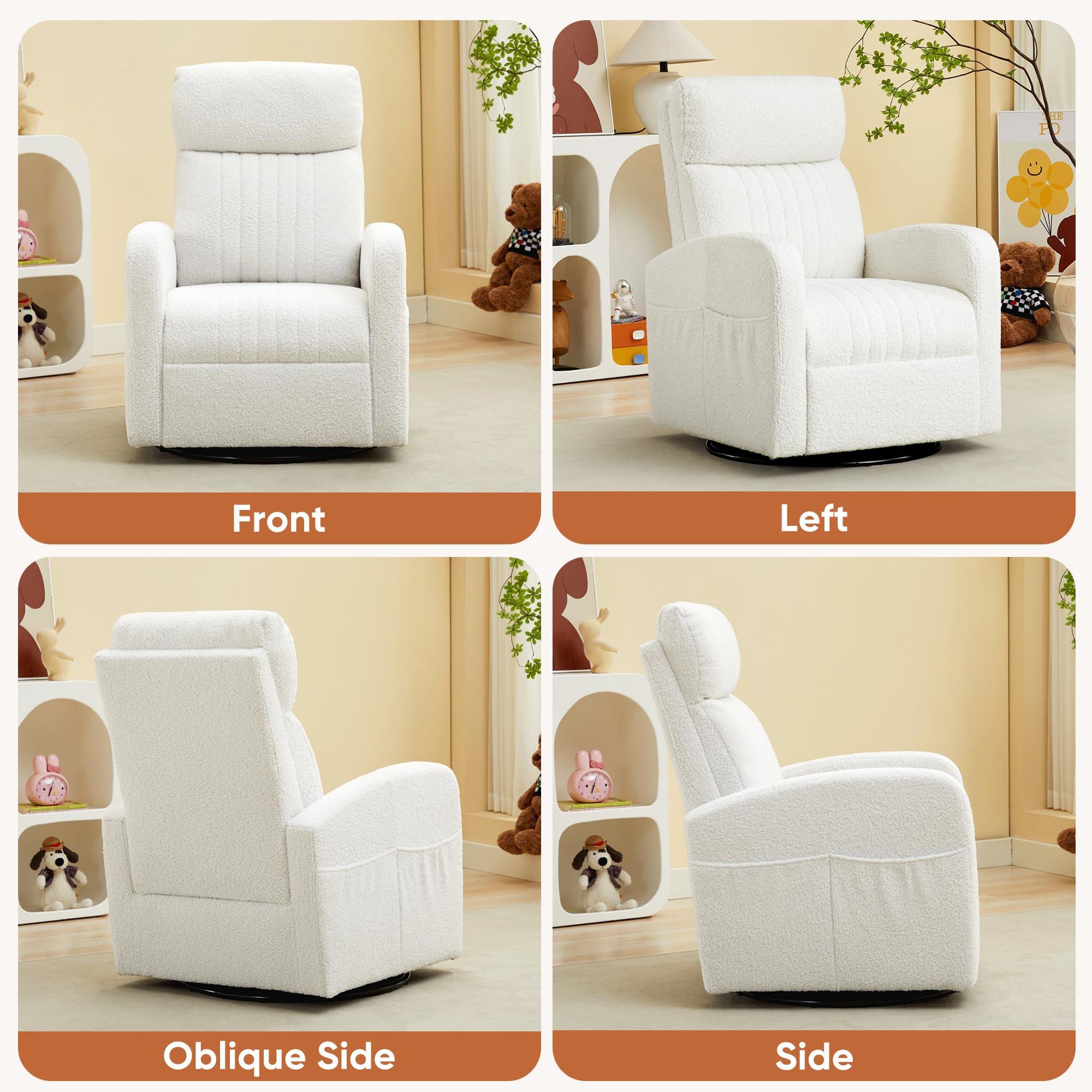 AEMEIOS Swivel Glider Rocking Chair, Boucle Swivel Rocker Chair for Nursery, Morden Gliding Nursing Chairs with High Back for Living Room, Bedroom,Teddy White - Image 8