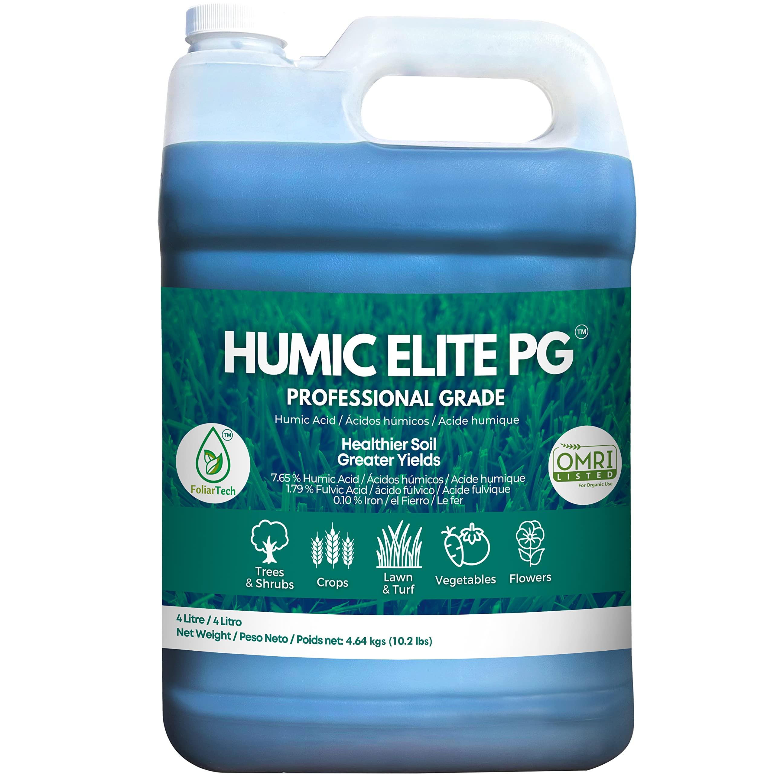 Humic Acid Organic Lawn Fertilizer - Fulvic Humic Mineral Blend for Trees, Shrubs, Ornamentals, Vegetables & Crops - Enhancer & Garden Soil Conditioner by FoliarTech, 1.1 Gallons