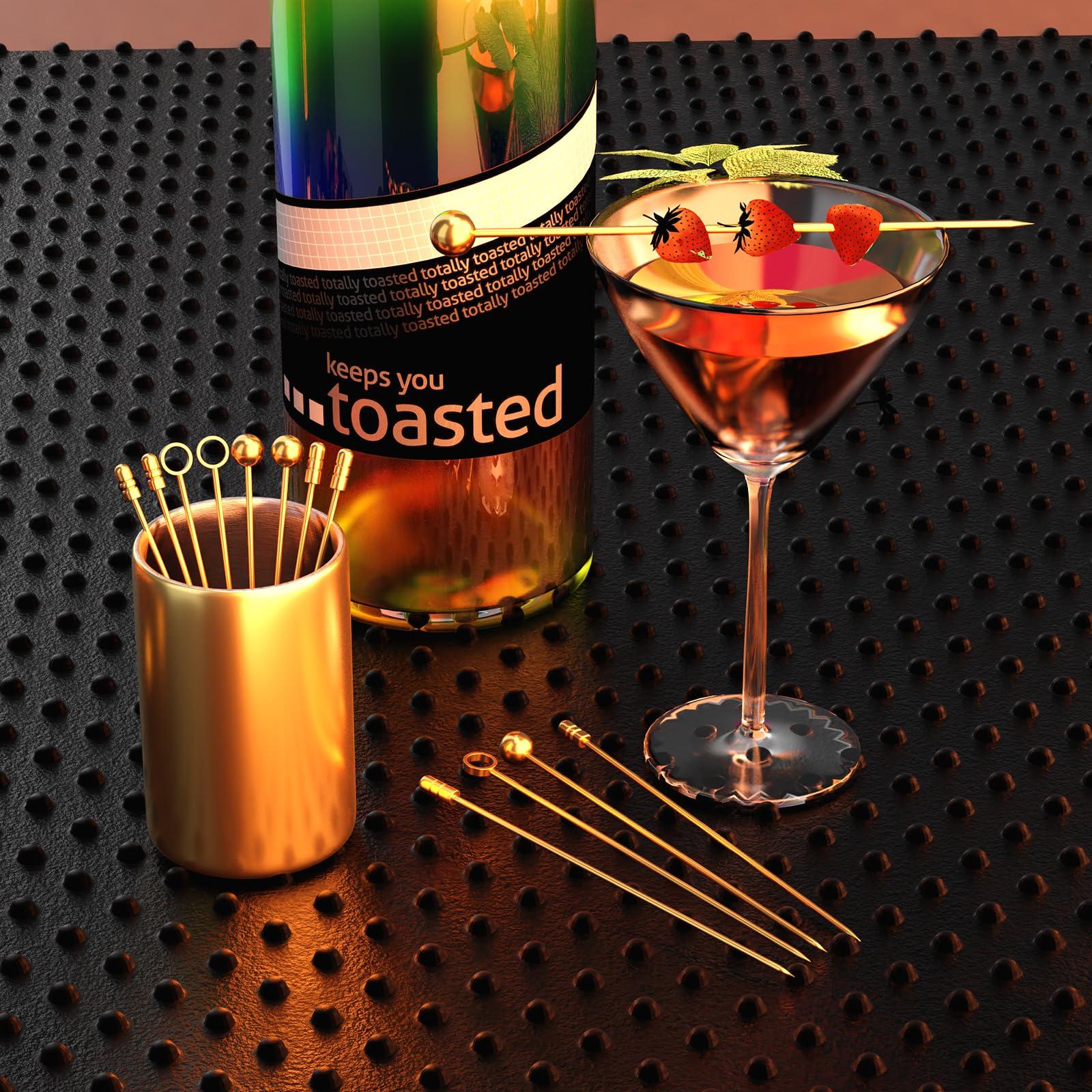 Metal Cocktail Picks 16Pack+Holder Kit, 304 Stainless Steel Cocktail Toothpicks, Reusable Cocktail Skewers, Garnish Picks Bloody Mary Skewers, Metal Martini Picks for Olives Appetizers Fruit - Image 2