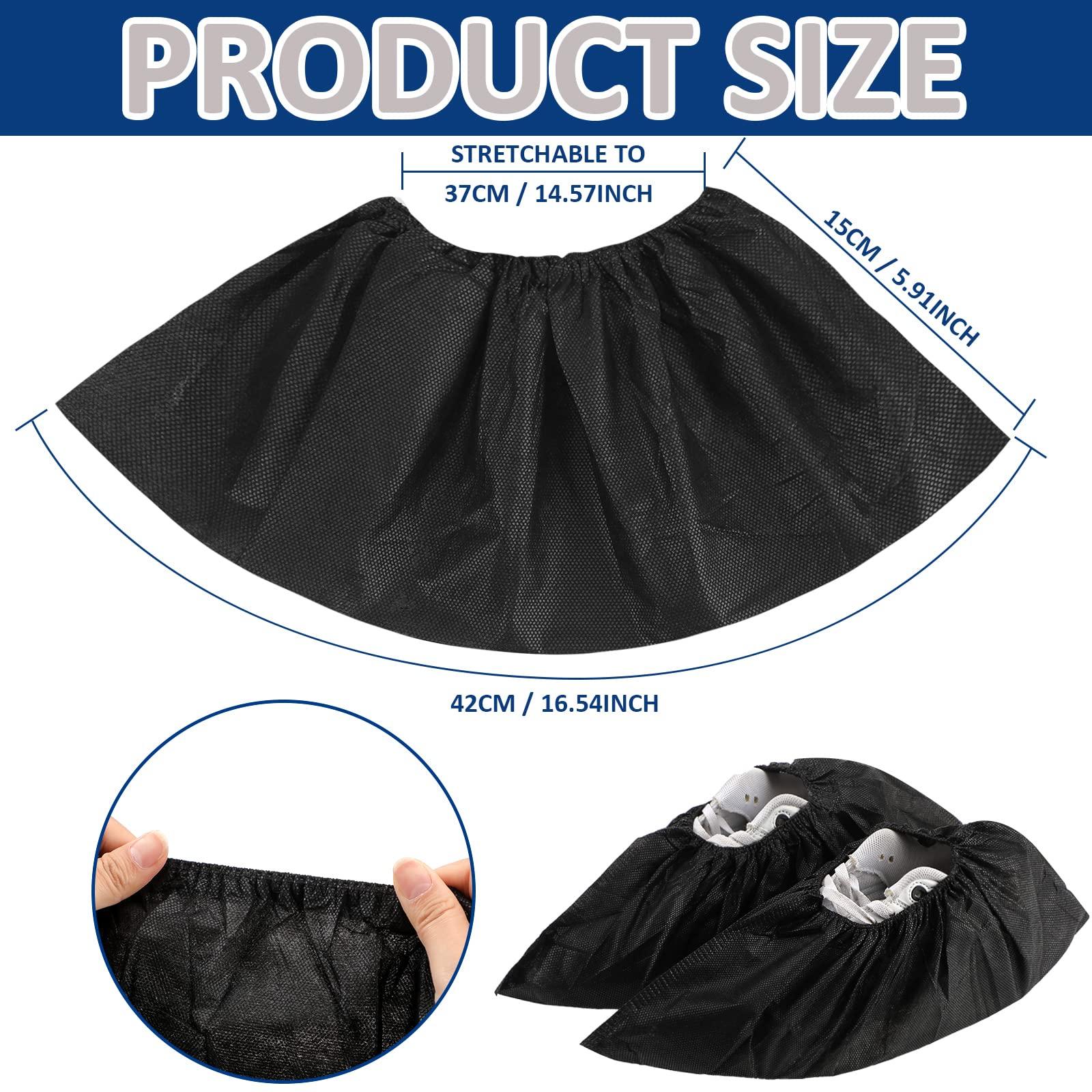 Tigeen 200 Pcs/ 100 Pairs Disposable Shoe Covers Non Woven Stretchable Boot Covers Non Slip Waterproof Shoe Protector for Women Men Fits Size 4-12 Booties Carpet Floor (Black) - Image 3