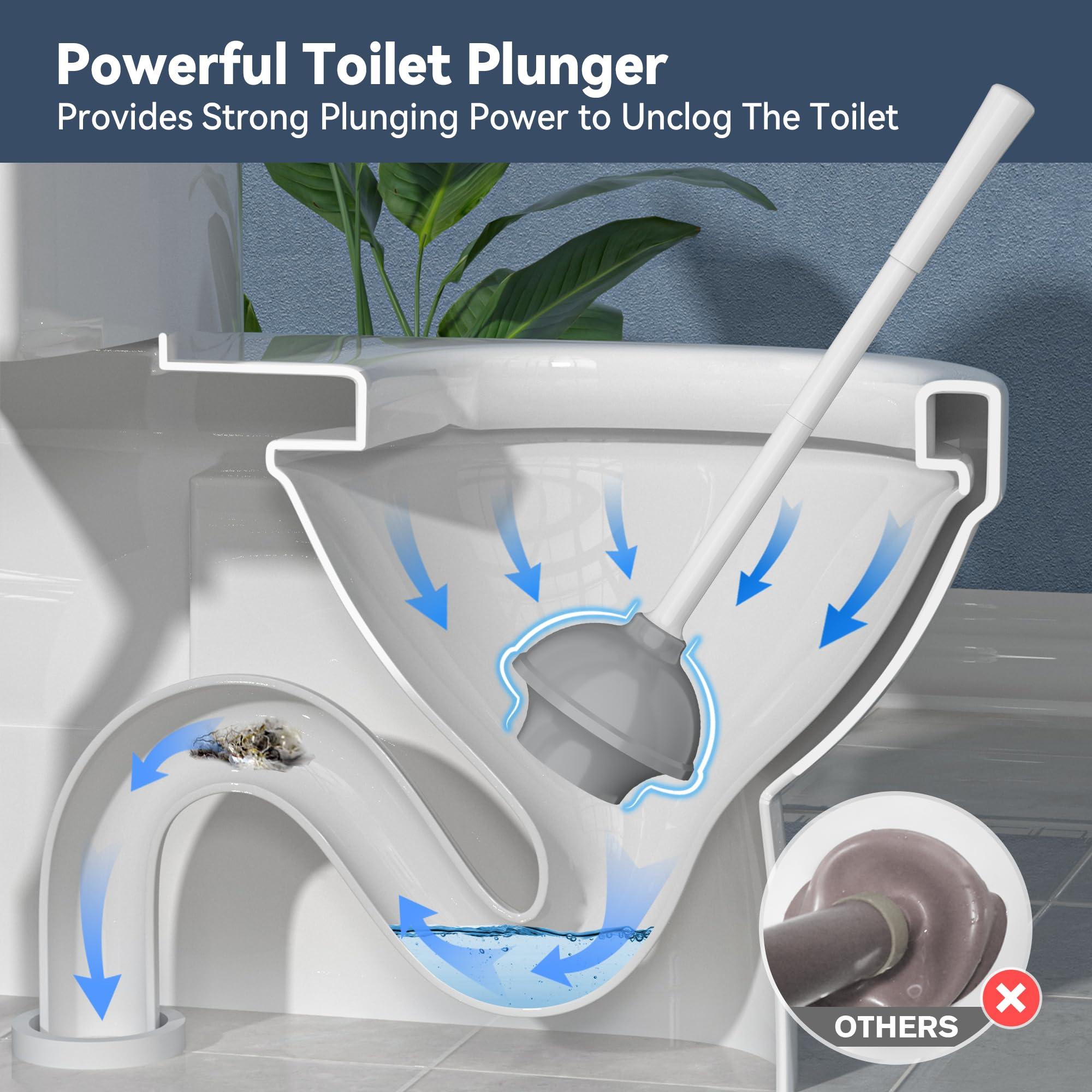 Toilet Plunger with Holder, Plunger with Holder for 5.3-inch Toilet Drain, Plungers for Bathroom with Holder, Toilet Plunger Heavy Duty (1, White) - Image 2