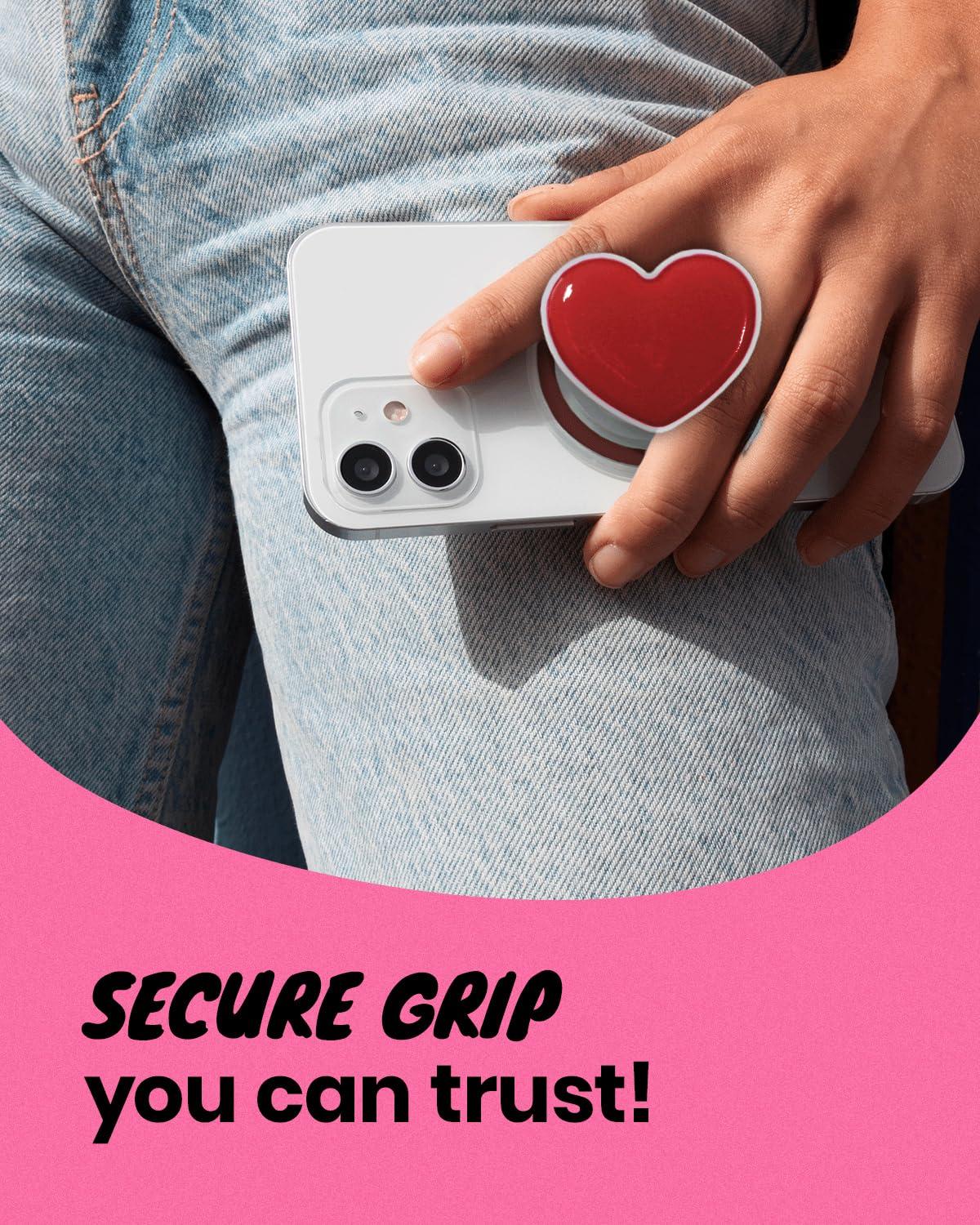 On The Grip Magnetic Cute Solid Macaron Color Heart Shape Collapsible Mobile Phone Grip Stand Holder for Smartphone Tablet Cell Phone Accessory (Magnetic Type, Red) - Image 5