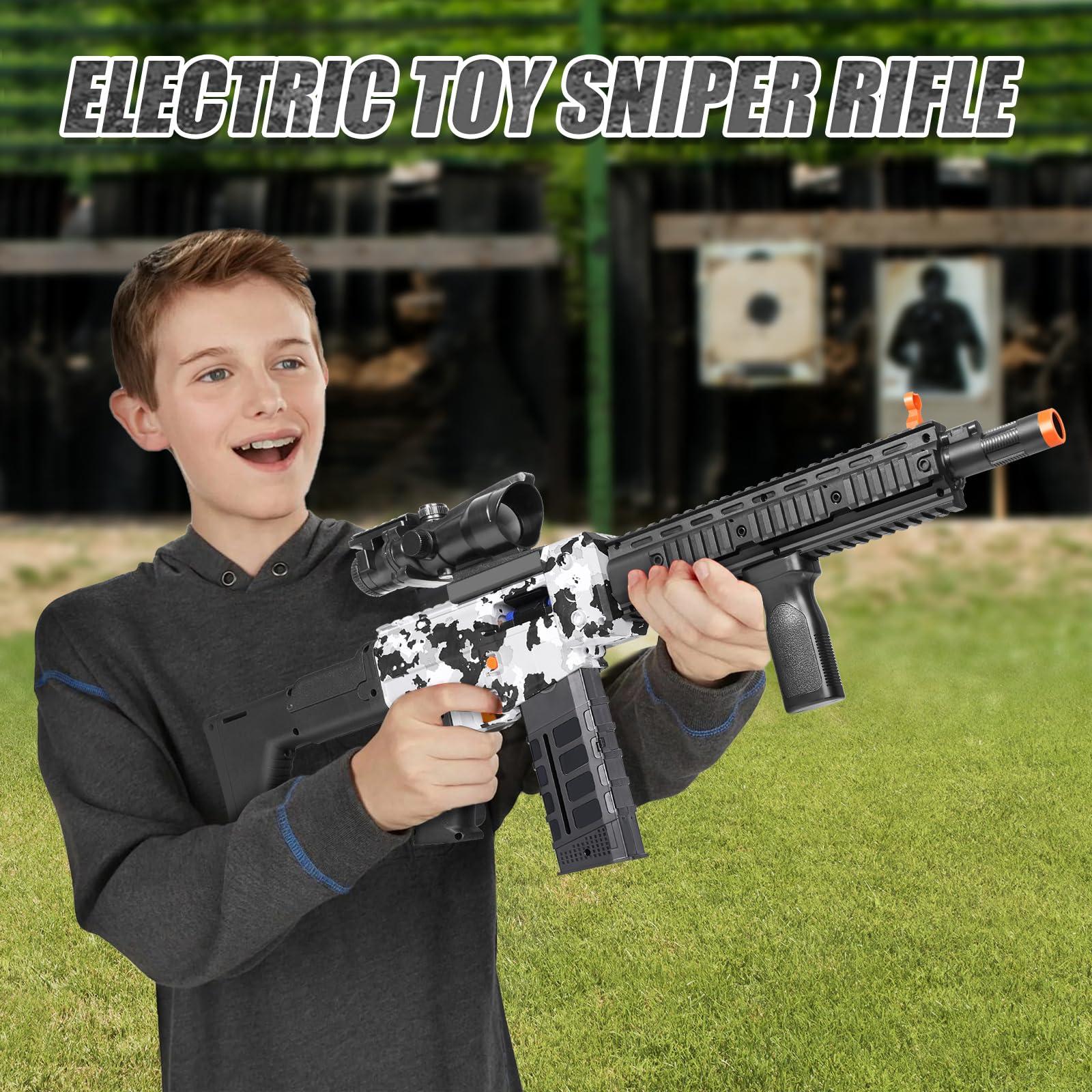 Realistic Sniper Rifle Toy Guns for Nerf Guns Bullets, Electric Foam Blaster Toy Set with Scope, 100 Soft Darts and 3 Magazines, Kids Semi Automatic Machine Toy Gun for Boys 8-12 Old - Image 2