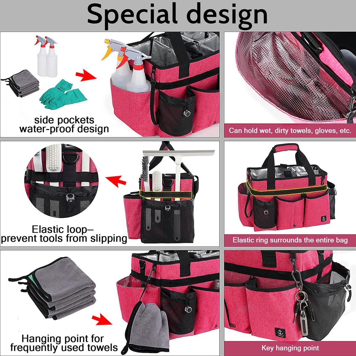 Timoxi Large Cleaning Caddy Bag Built-in Sturdy Support Board, Cleaning Organizer with Detachable Divider, Cleaning Supply Tote with Adjustable Shoulder Strap&Waist belt for Cleaners & Housekeeper - Image 4