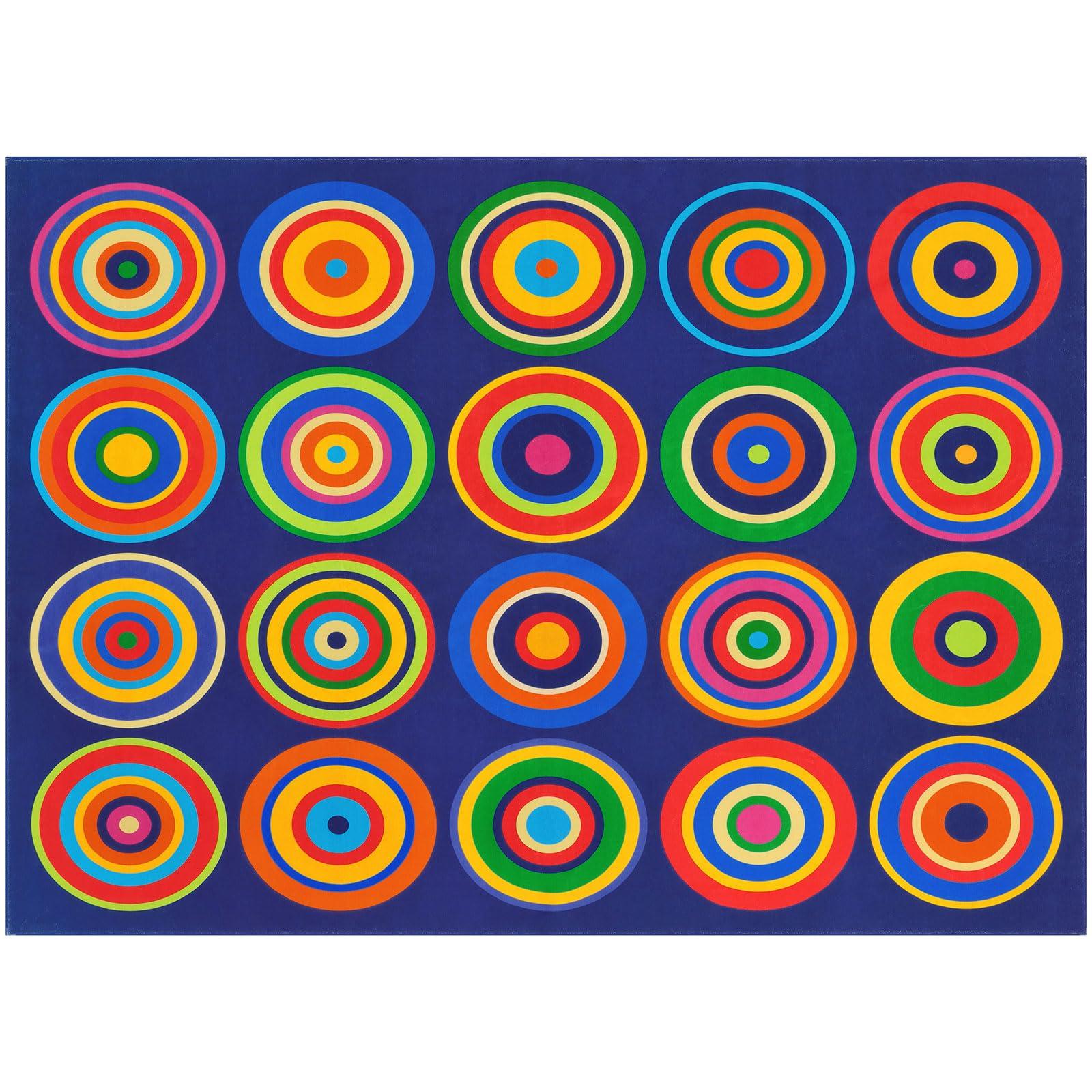Large Classroom Rug Colorful Sit Spots Kids Rugs for Preschool Non Slip Floor Carpet Fun Playmat for Daycares Playroom Elementary Nursery Decor, Seats 20, 6'X8'4", Blue