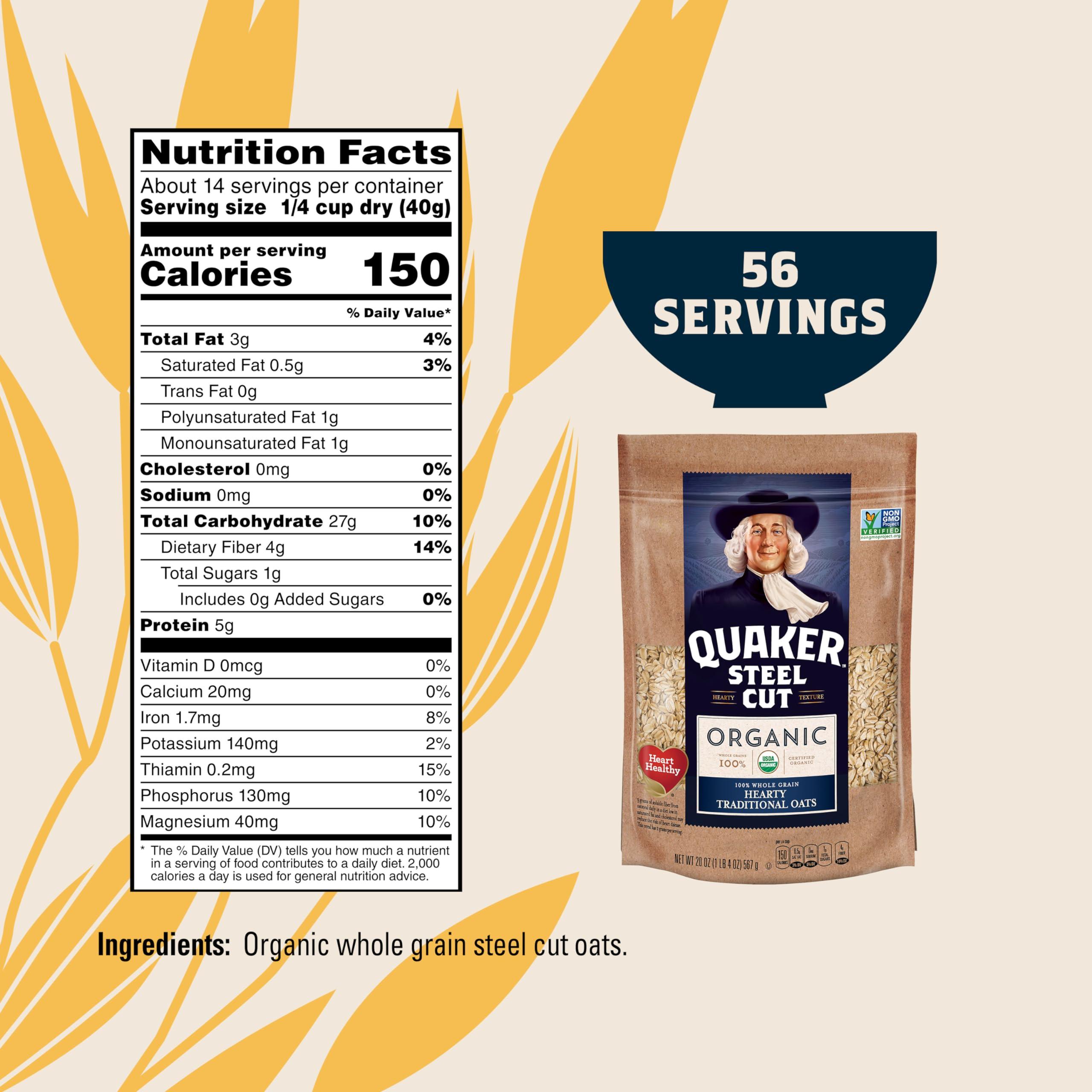 Quaker Steel Cut Oats, USDA Organic, Non GMO Project Verified, 20oz Resealable Bags (Pack of 4) - Image 2