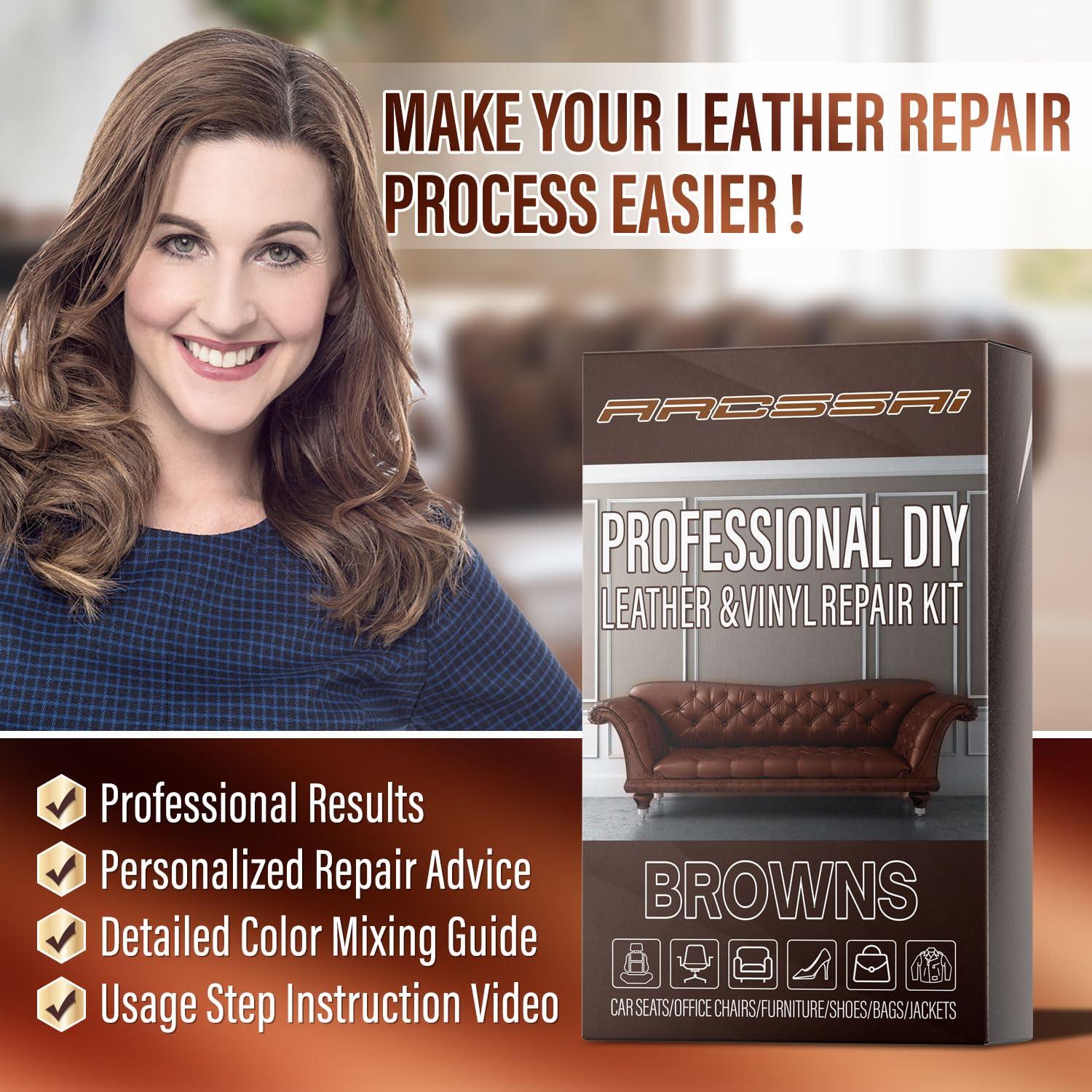 ARCSSAI ARCSSAL Brown Leather Repair Kit for Furniture, Leather Couch Repair Kit for Sofa, Jacket, Car Seats and Purse with Super Easy Instructions, Restores Any Material, Bonded, Pleather, Genuine - Image 6