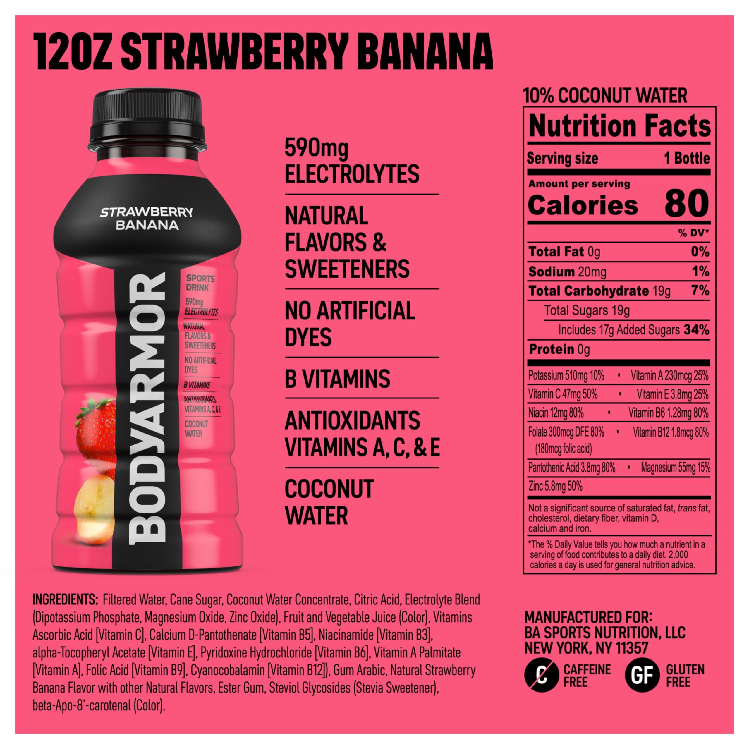 BODYARMOR Sports Drink Sports Beverage, Strawberry Banana, Coconut Water Hydration, Natural Flavors With Vitamins, Potassium-Packed Electrolytes, Perfect For Athletes, 12 Fl Oz (Pack of 8) - Image 2